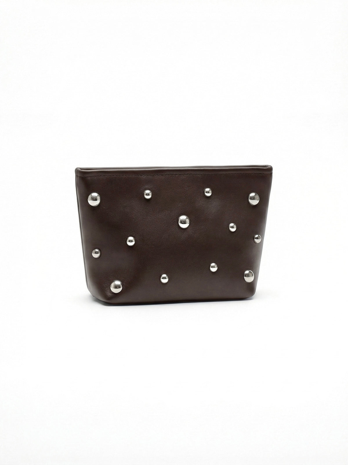 Makeup Bag with half-sphere Studs Chocolate, L