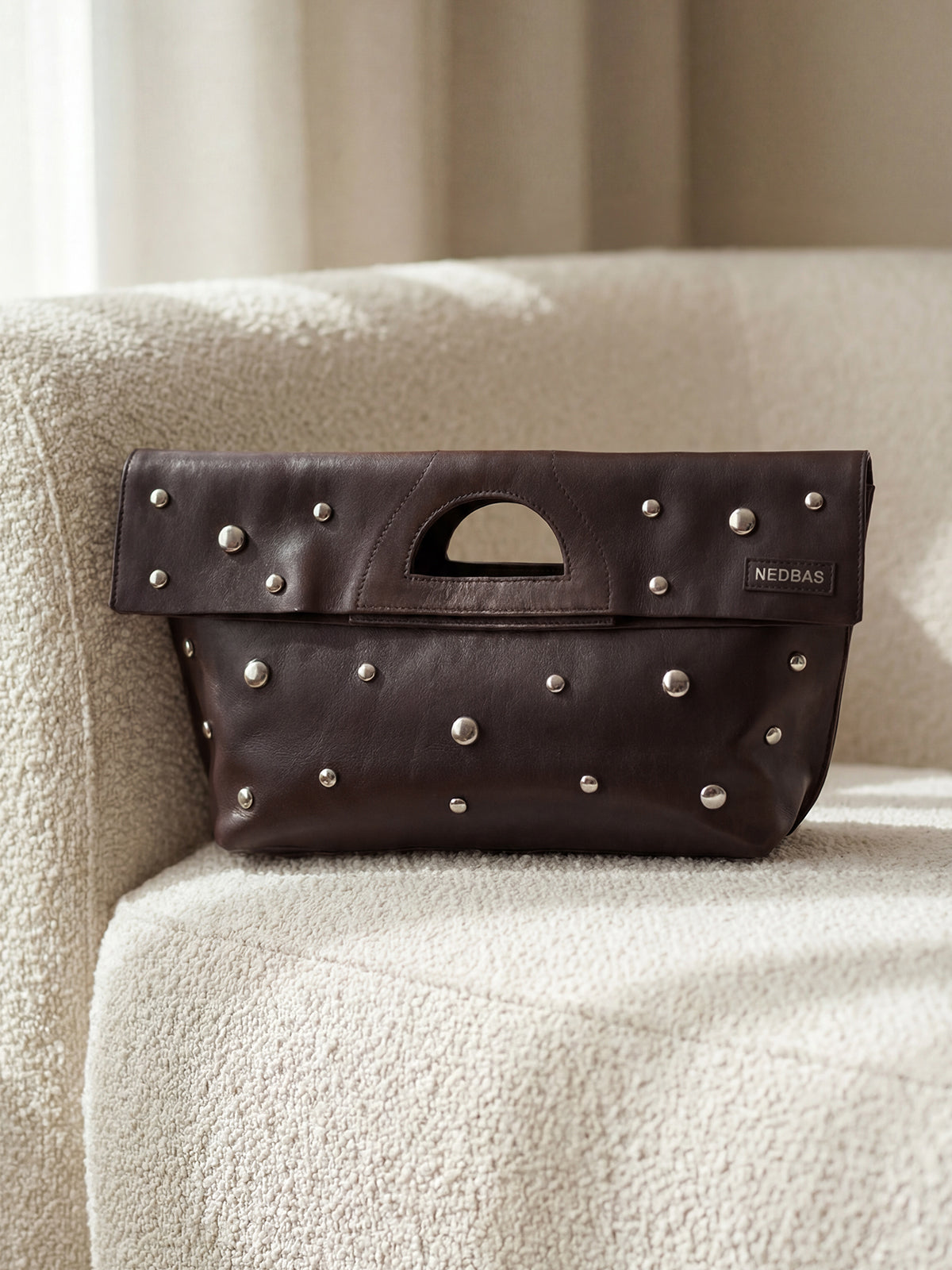 Bag Rignon Mini with Half-Sphere Metal Studs Chocolate