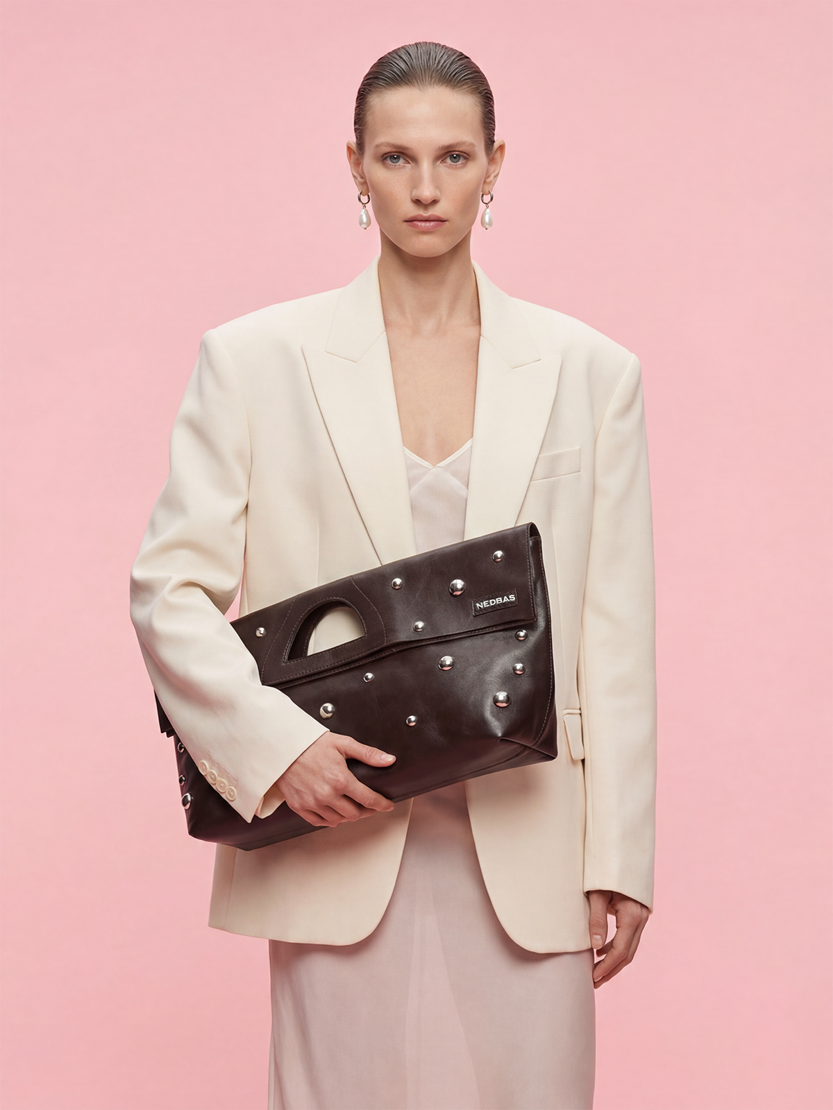 Bag Rignon Mini with Half-Sphere Metal Studs Chocolate