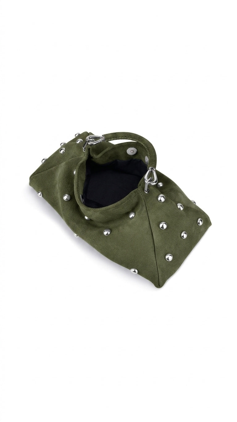 Bag ALMA Olive with half-sphere Studs and Strap