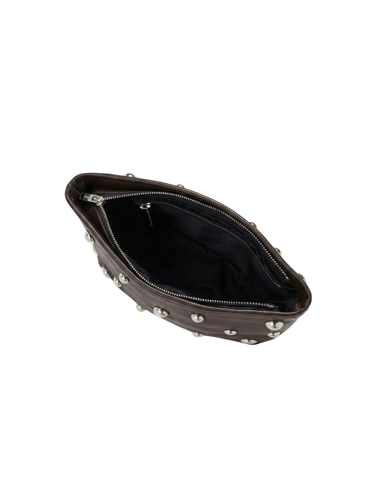 Makeup Bag with half-sphere Studs Chocolate, L