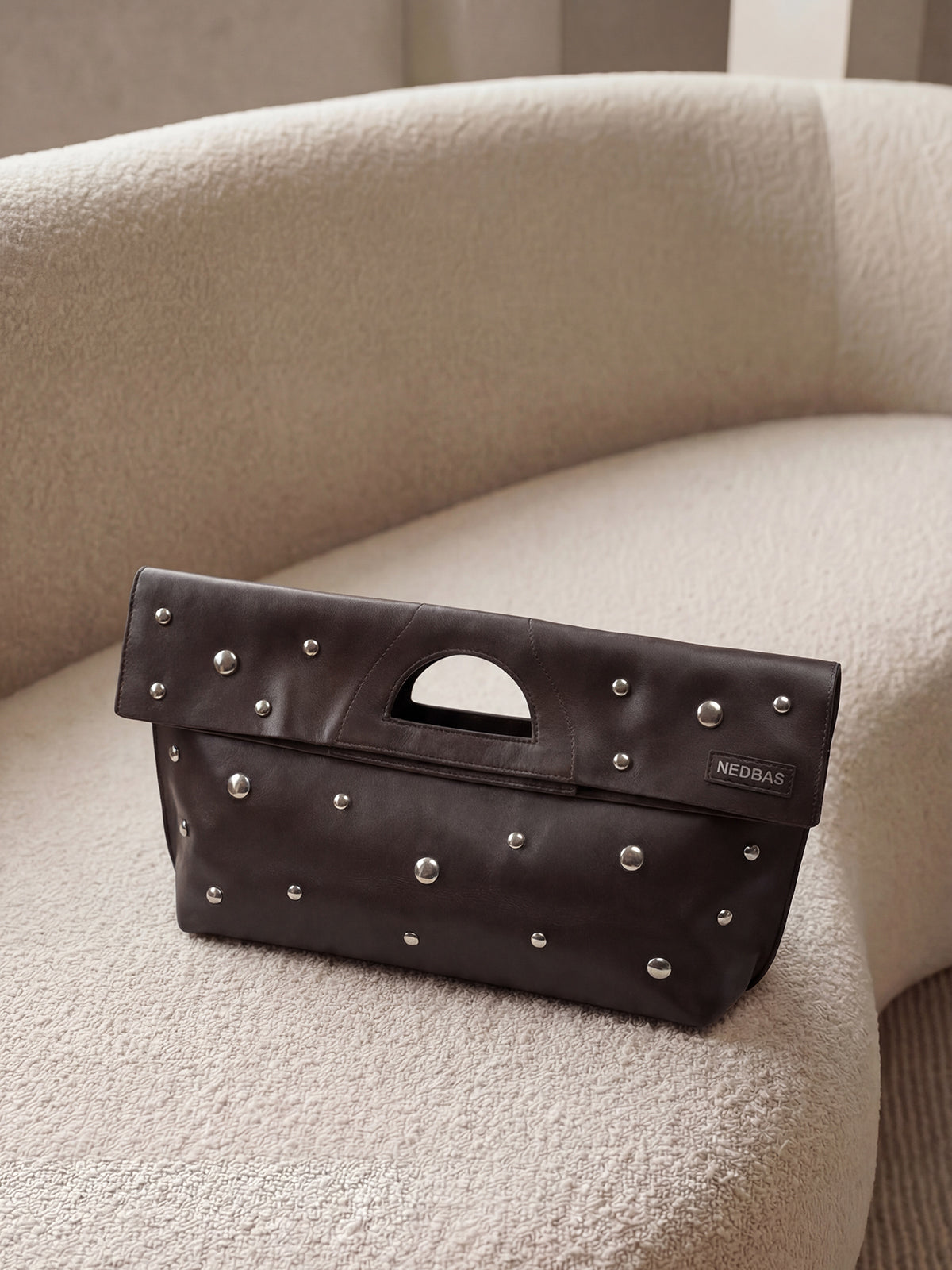 Bag Rignon Mini with Half-Sphere Metal Studs Chocolate