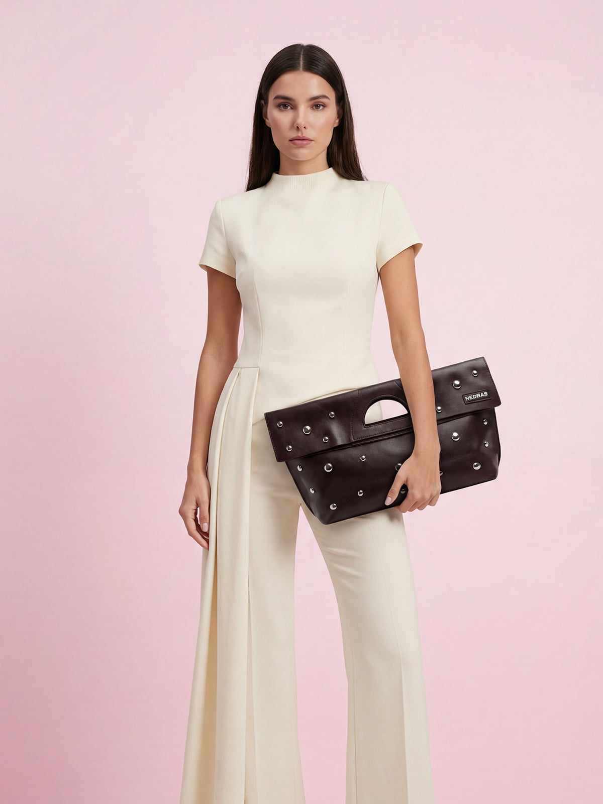 Bag Rignon Mini with Half-Sphere Metal Studs Chocolate