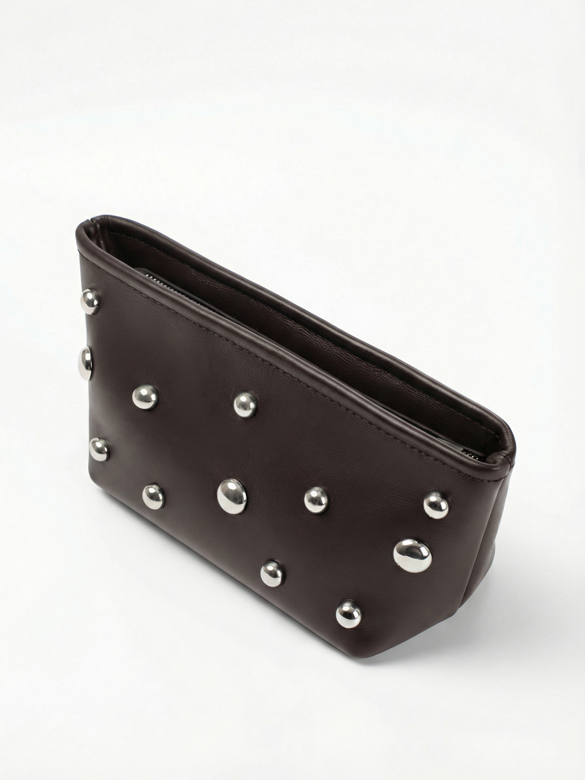 Makeup Bag with half-sphere Studs Chocolate, S