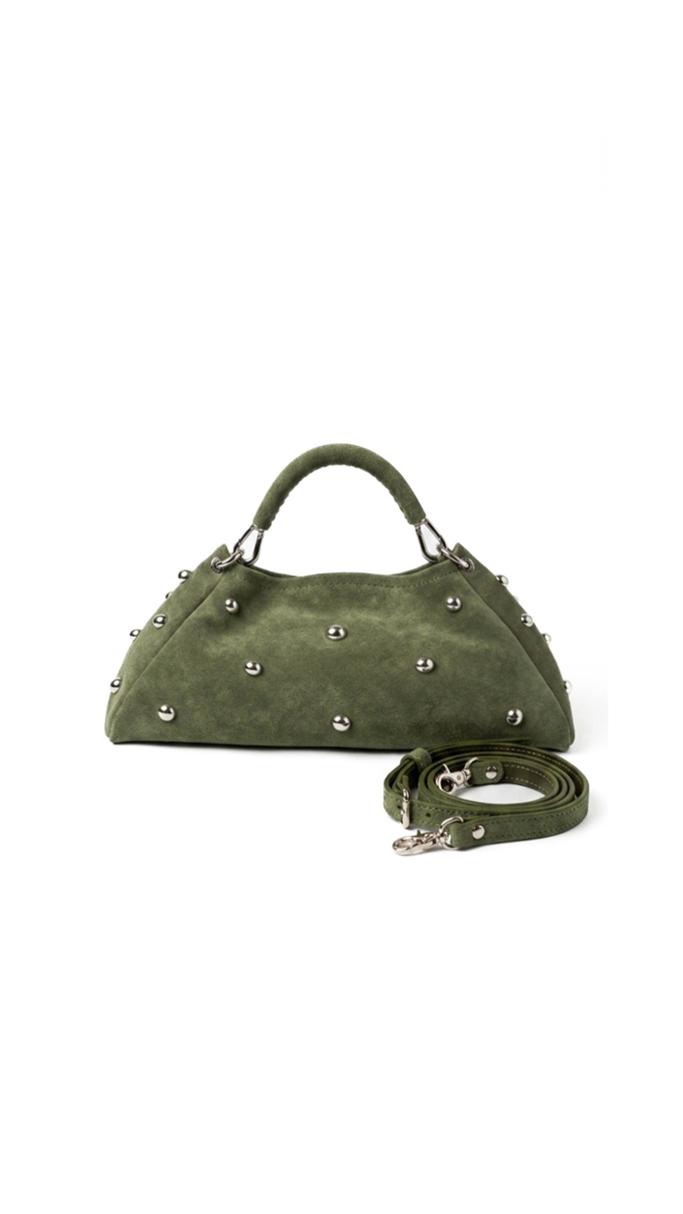 Bag ALMA Olive with half-sphere Studs and Strap