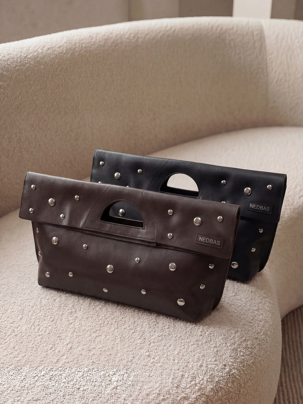 Bag Rignon Mini with Half-Sphere Metal Studs Chocolate