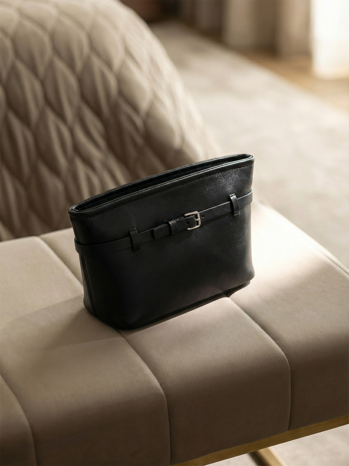 Makeup Bag with Strap Black, L
