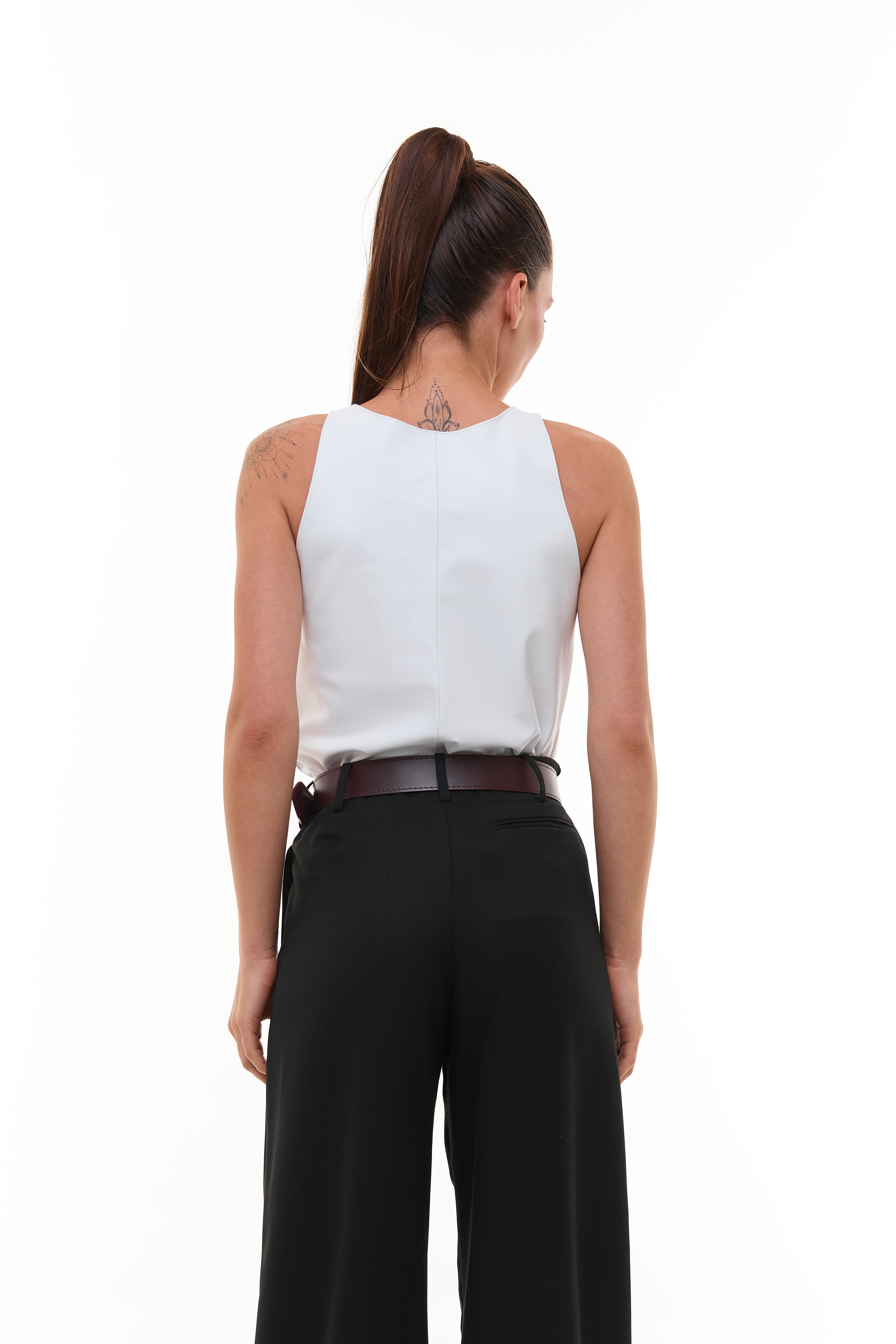 Plunge-neck leather tank top Siara White