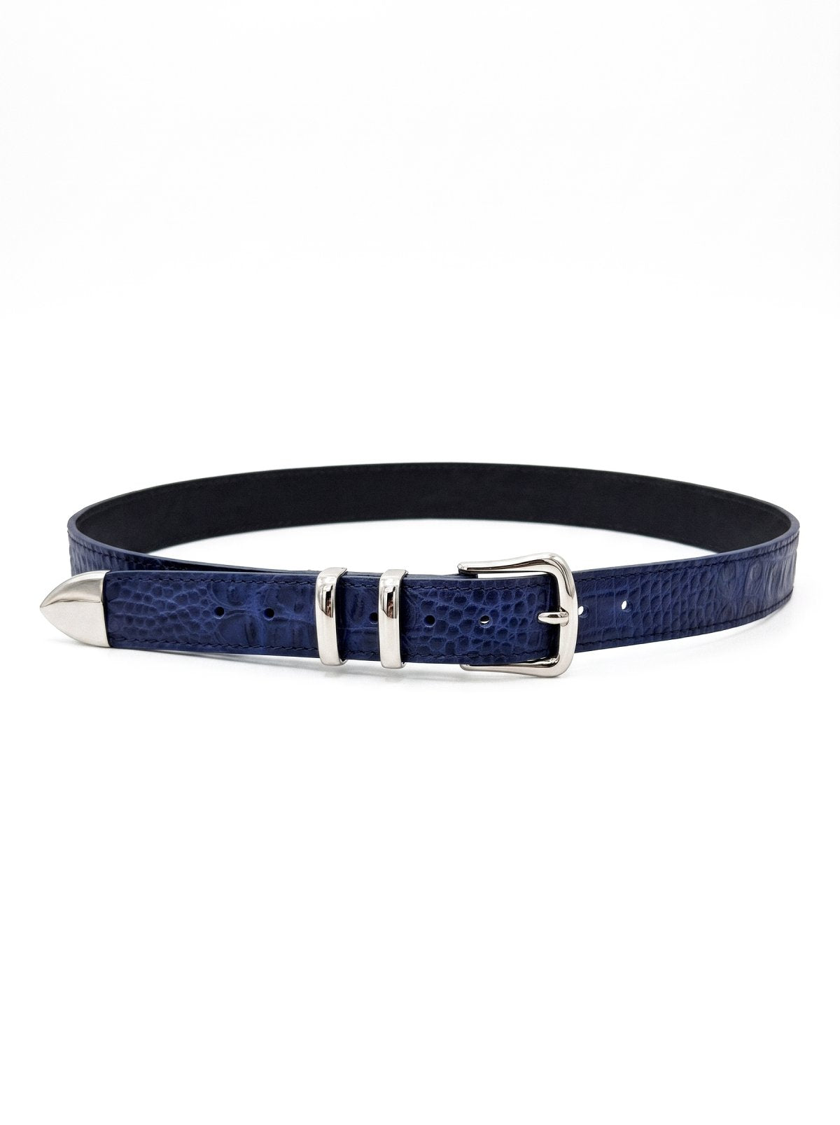 Belt KASIAR Blue Crocodile-Embossed Leather