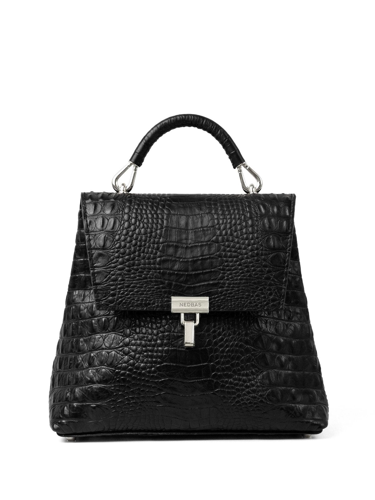 Bag ORA Black Crocodile-Embossed Leather