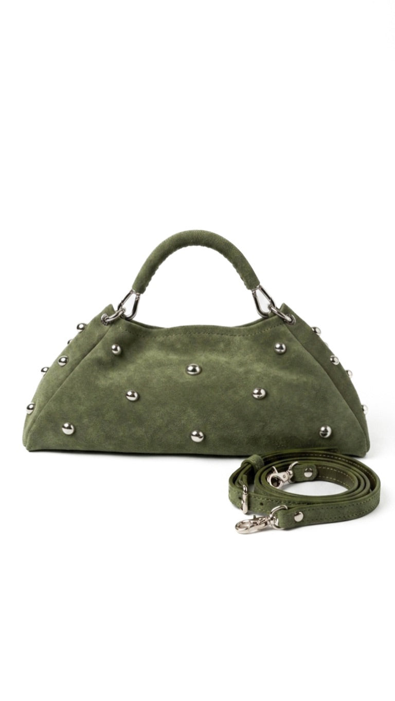Bag ALMA Olive with half-sphere Studs and Strap