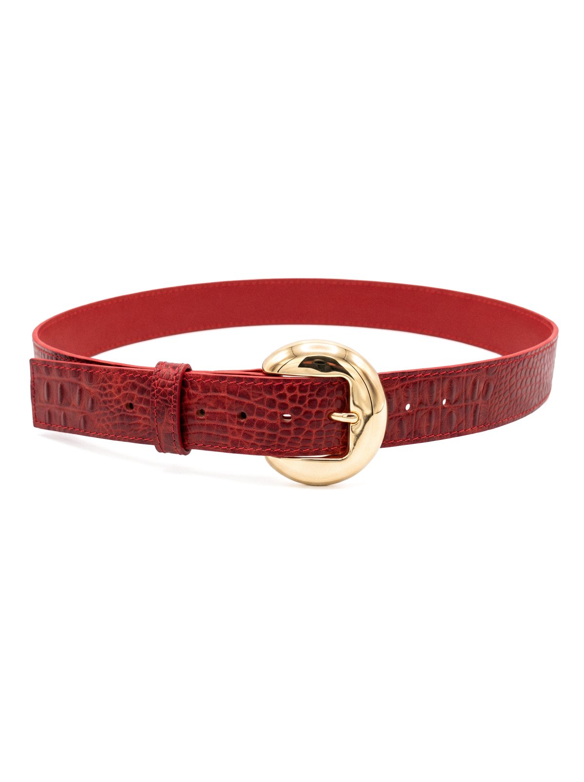 Belt CASSIS Red Crocodile-Embossed Leather
