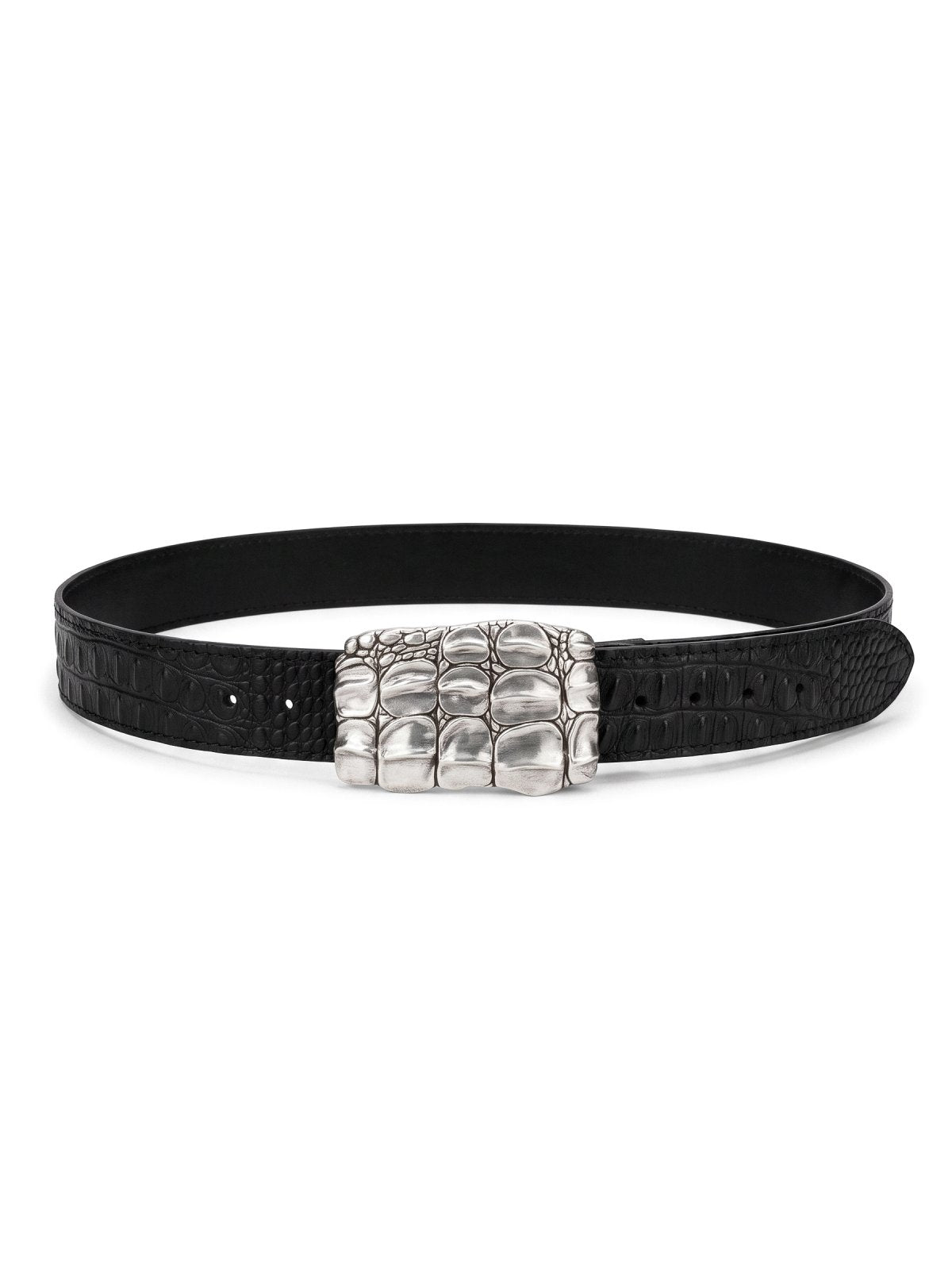 Belt KAIMAN Black Crocodile-Embossed Leather