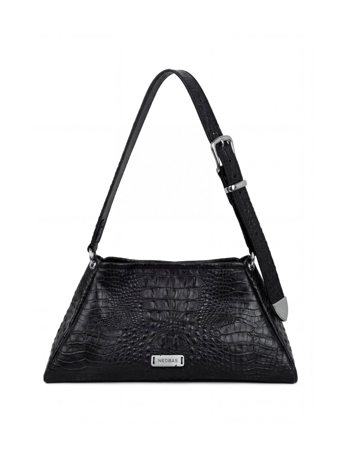 Bag FOLD Black Crocodile-Embossed Leather