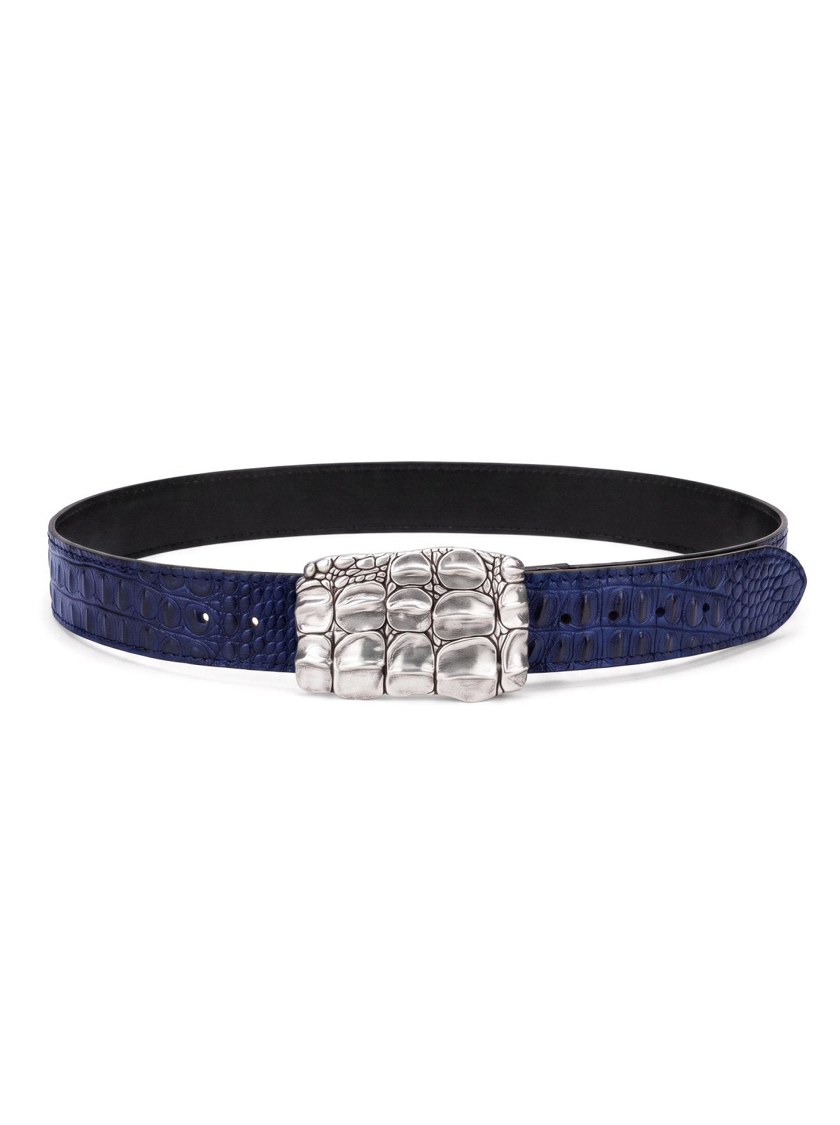Belt KAIMAN Blue Crocodile-Embossed Leather