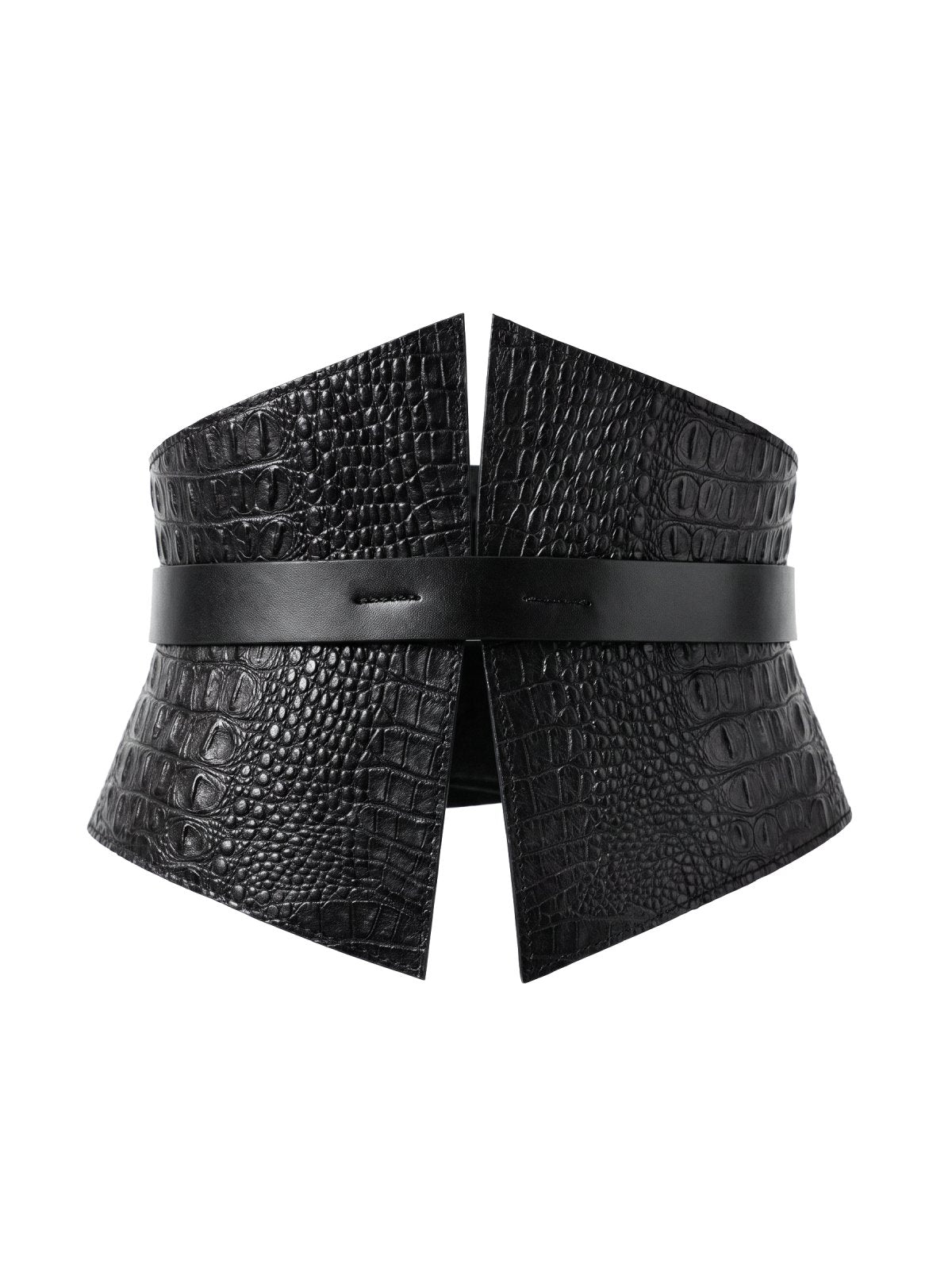 Basque SORENZA Black Crocodile-Embossed Leather