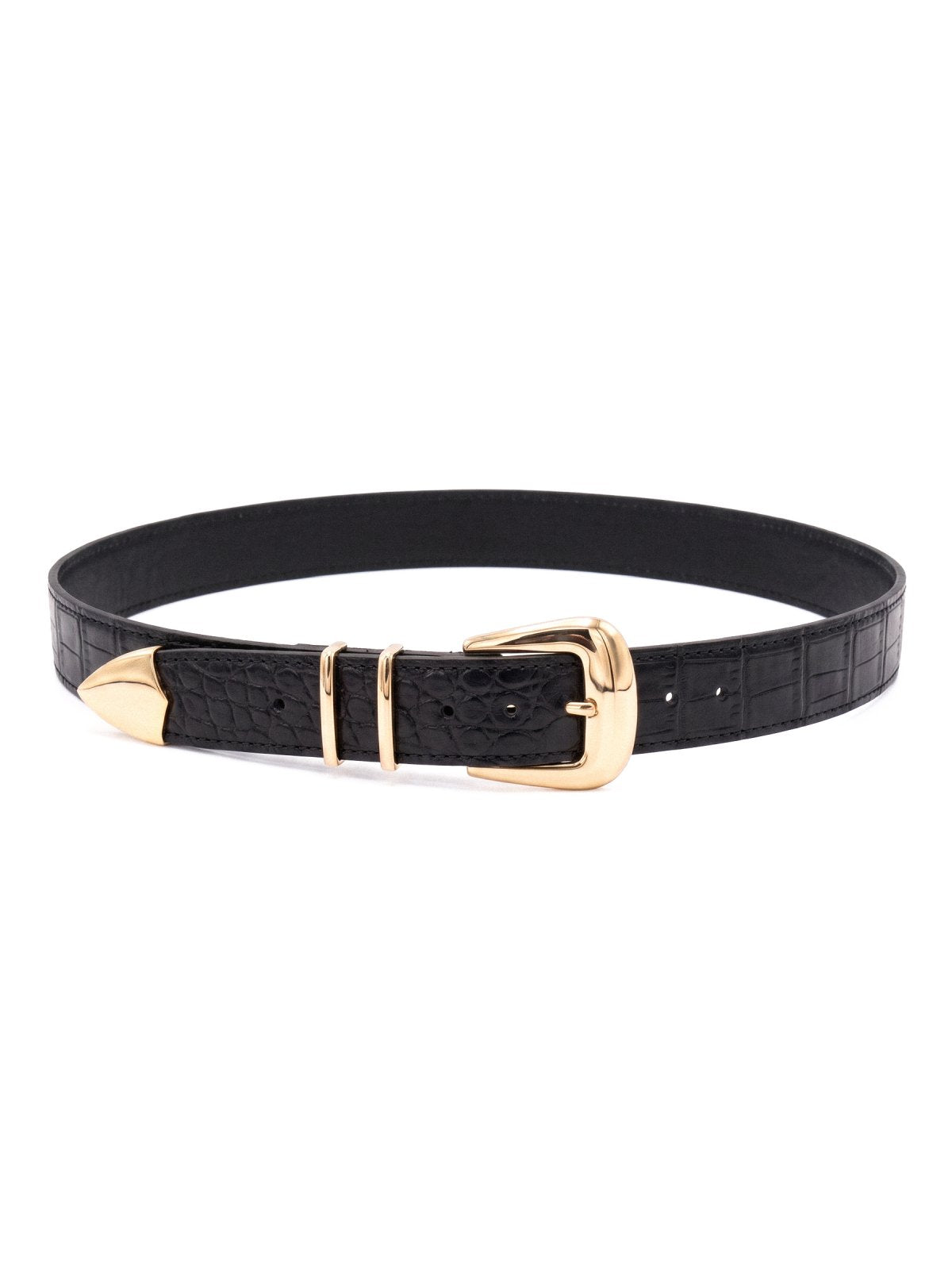 Belt SABLER Black Crocodile-Embossed Leather