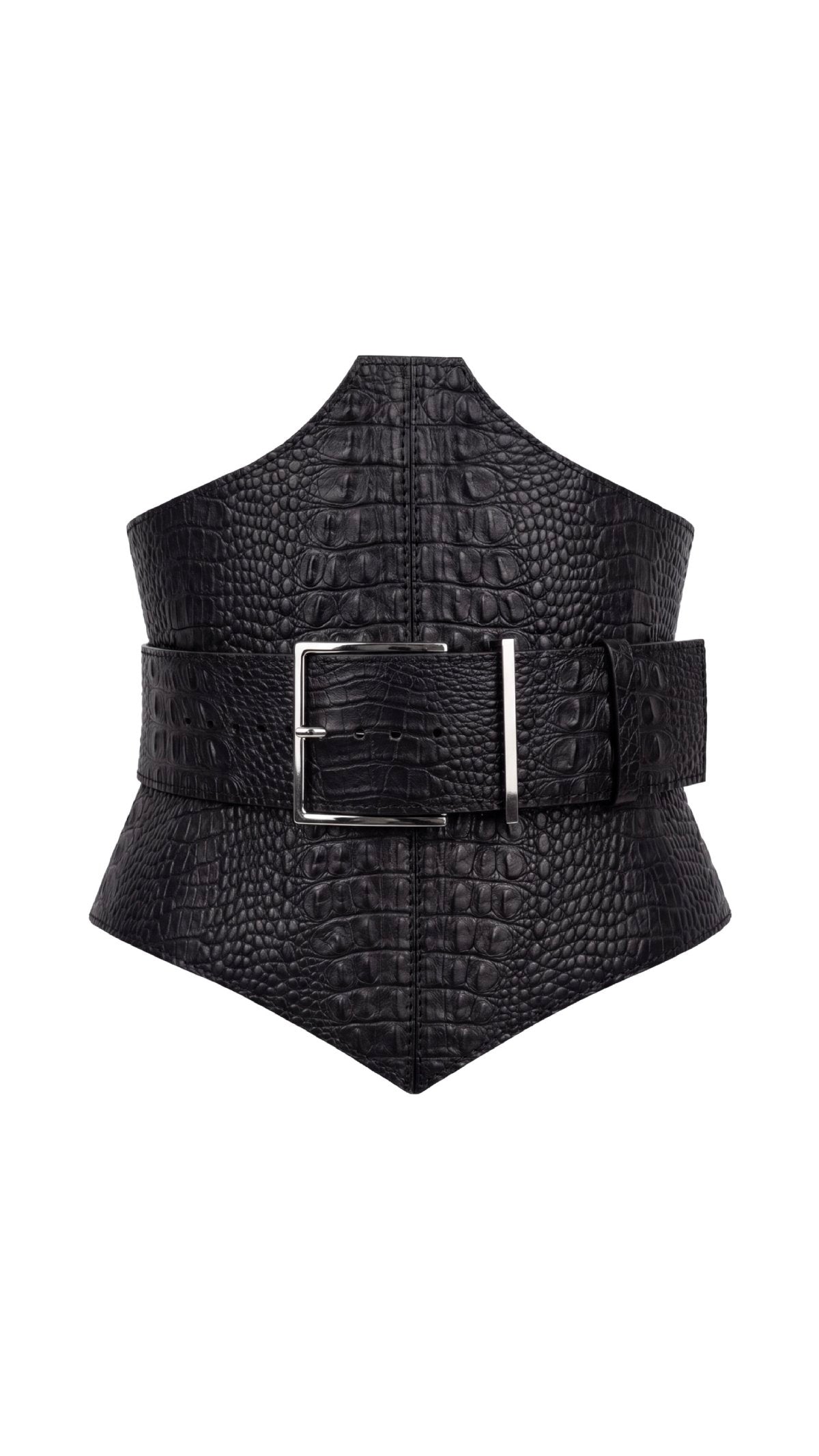 Corset CALISTA Black Crocodile-Embossed Leather