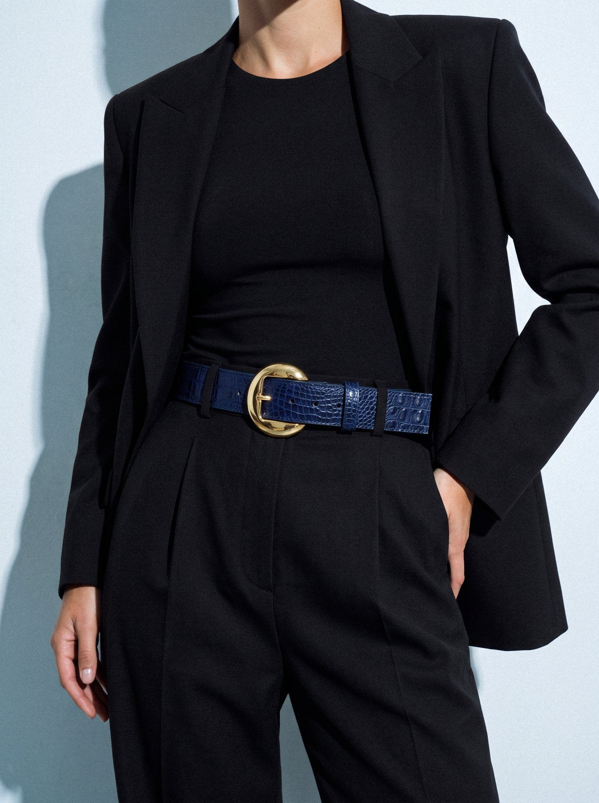 Belt CASSIS Blue Crocodile-Embossed Leather