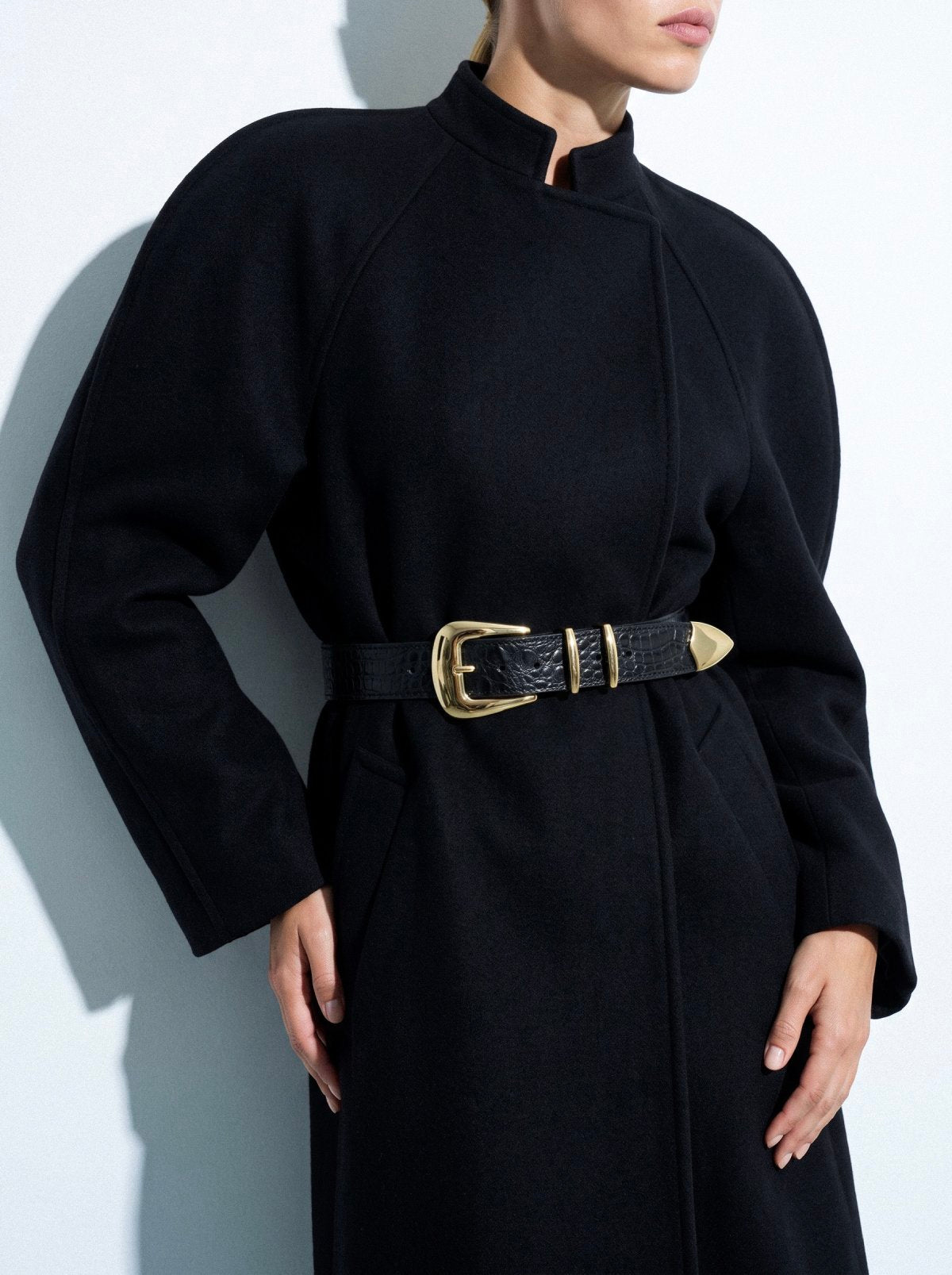Belt SABLER Black Crocodile-Embossed Leather