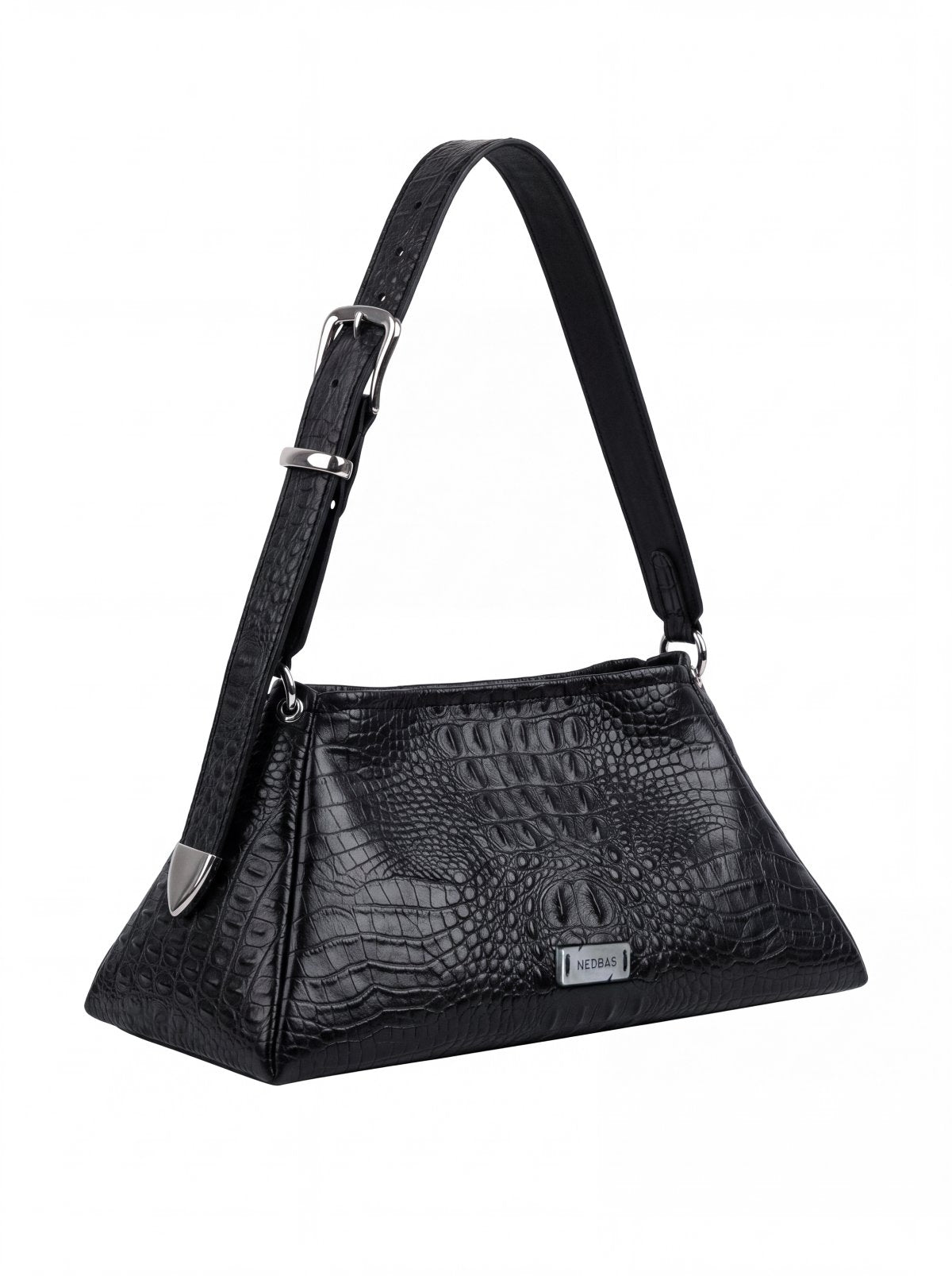 Bag FOLD Black Crocodile-Embossed Leather