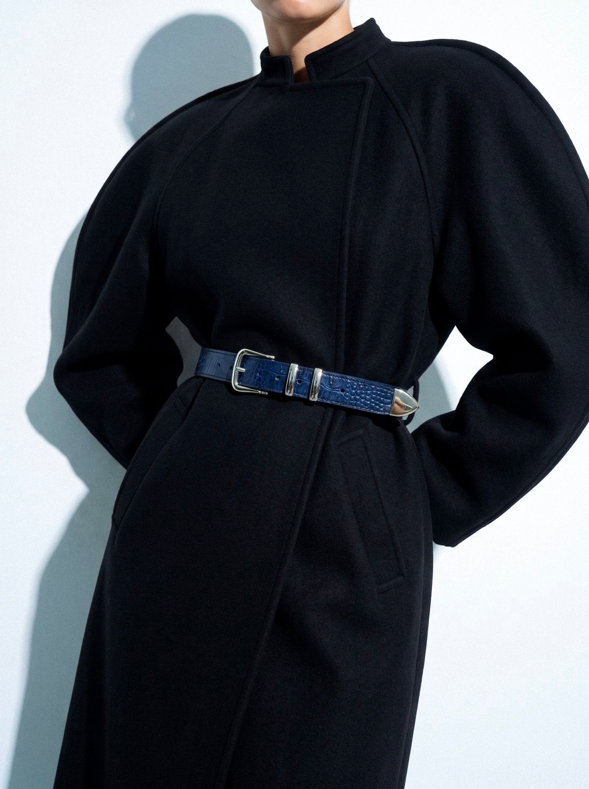 Belt KASIAR Blue Crocodile-Embossed Leather