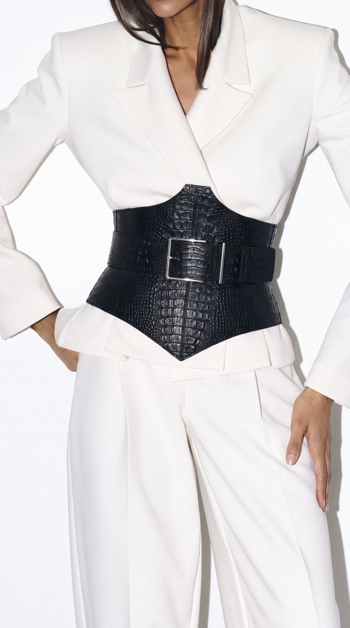 Corset CALISTA Black Crocodile-Embossed Leather