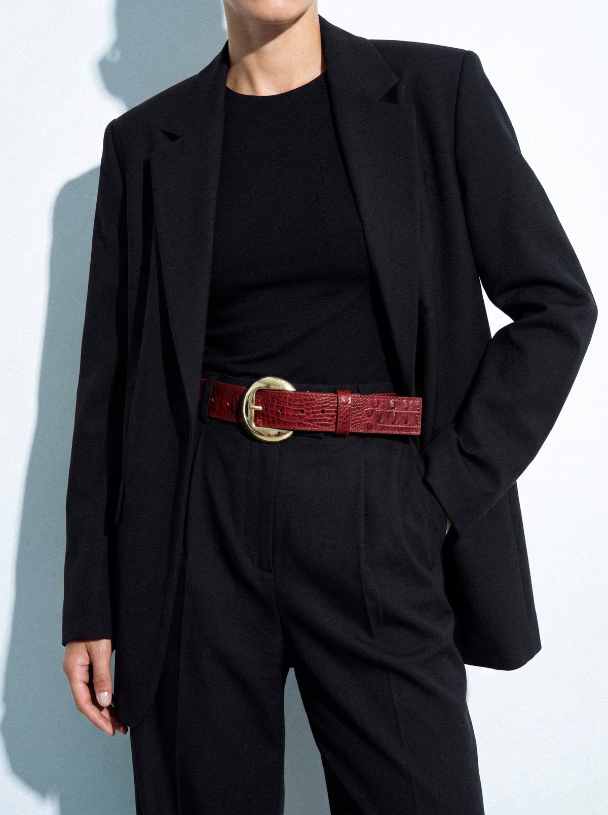Belt CASSIS Red Crocodile-Embossed Leather
