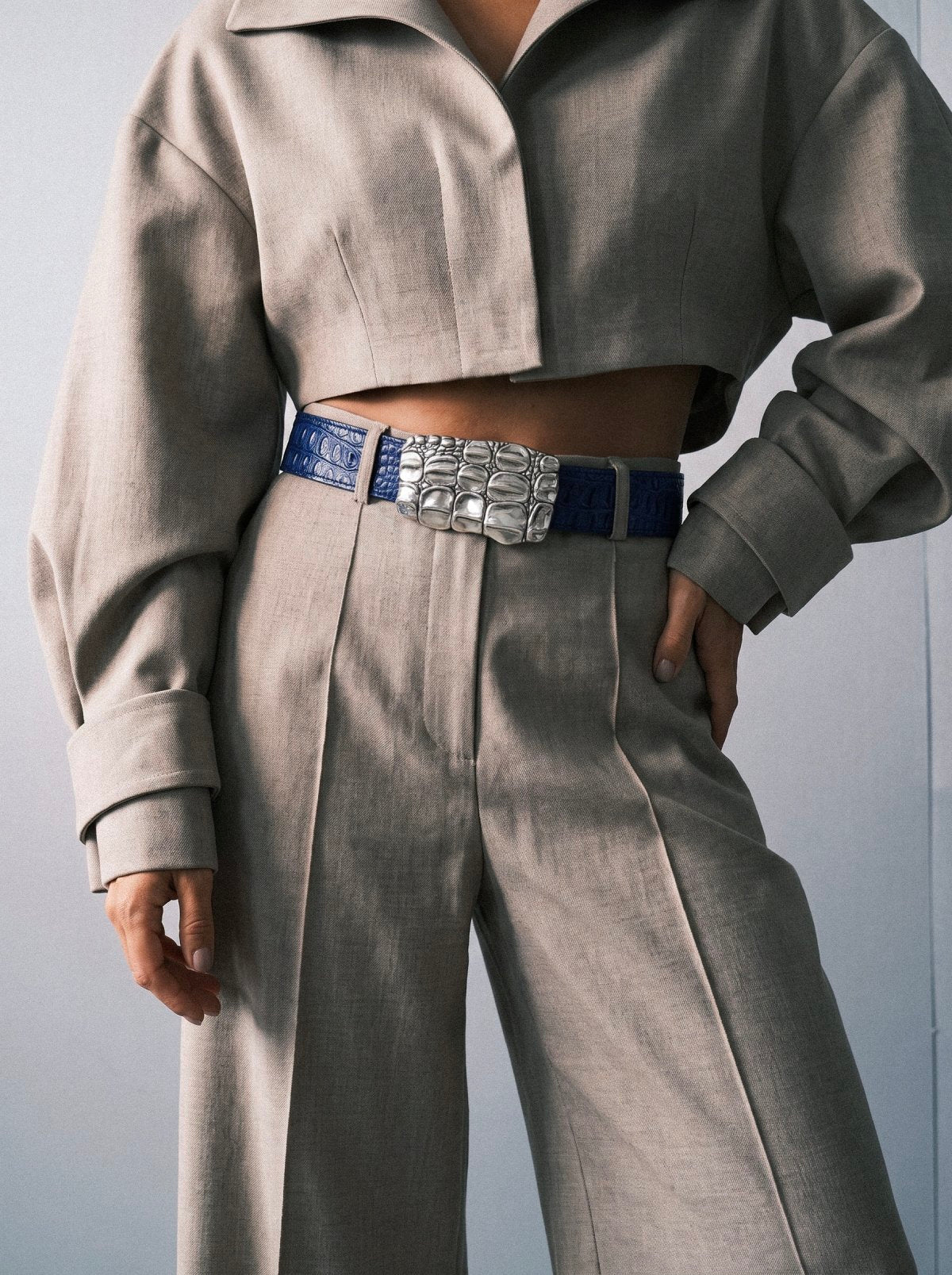 Belt KAIMAN Blue Crocodile-Embossed Leather