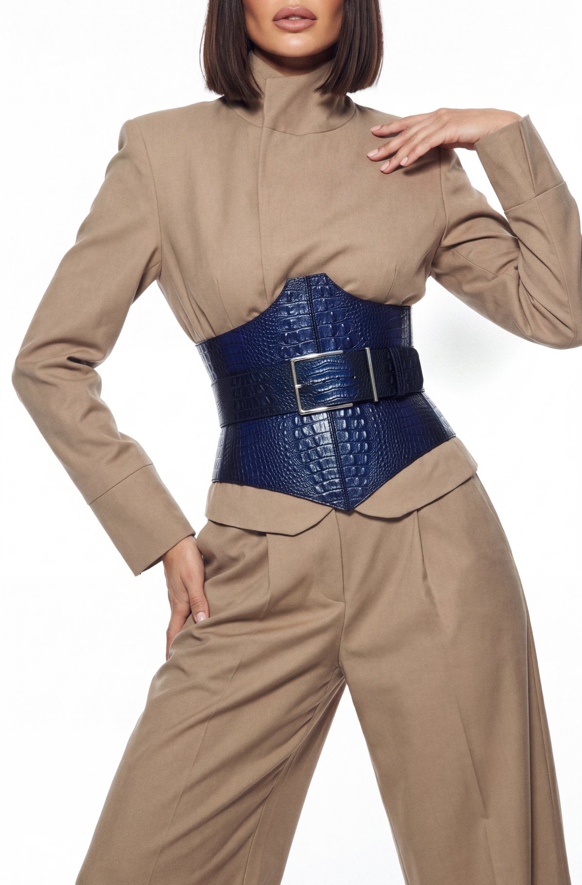 Corset CALISTA Blue Crocodile-Embossed Leather