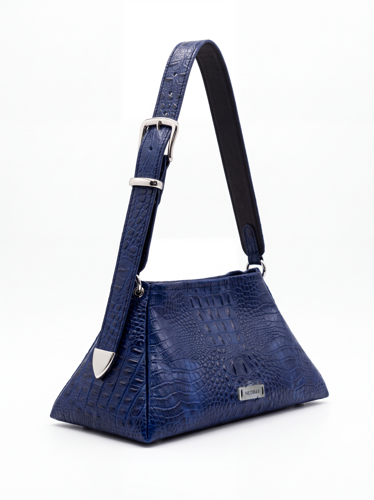 Bag FOLD Blue Crocodile-Embossed Leather