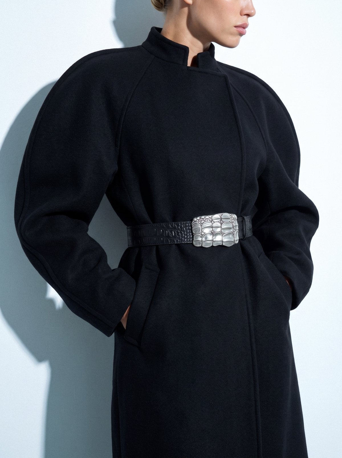 Belt KAIMAN Black Crocodile-Embossed Leather