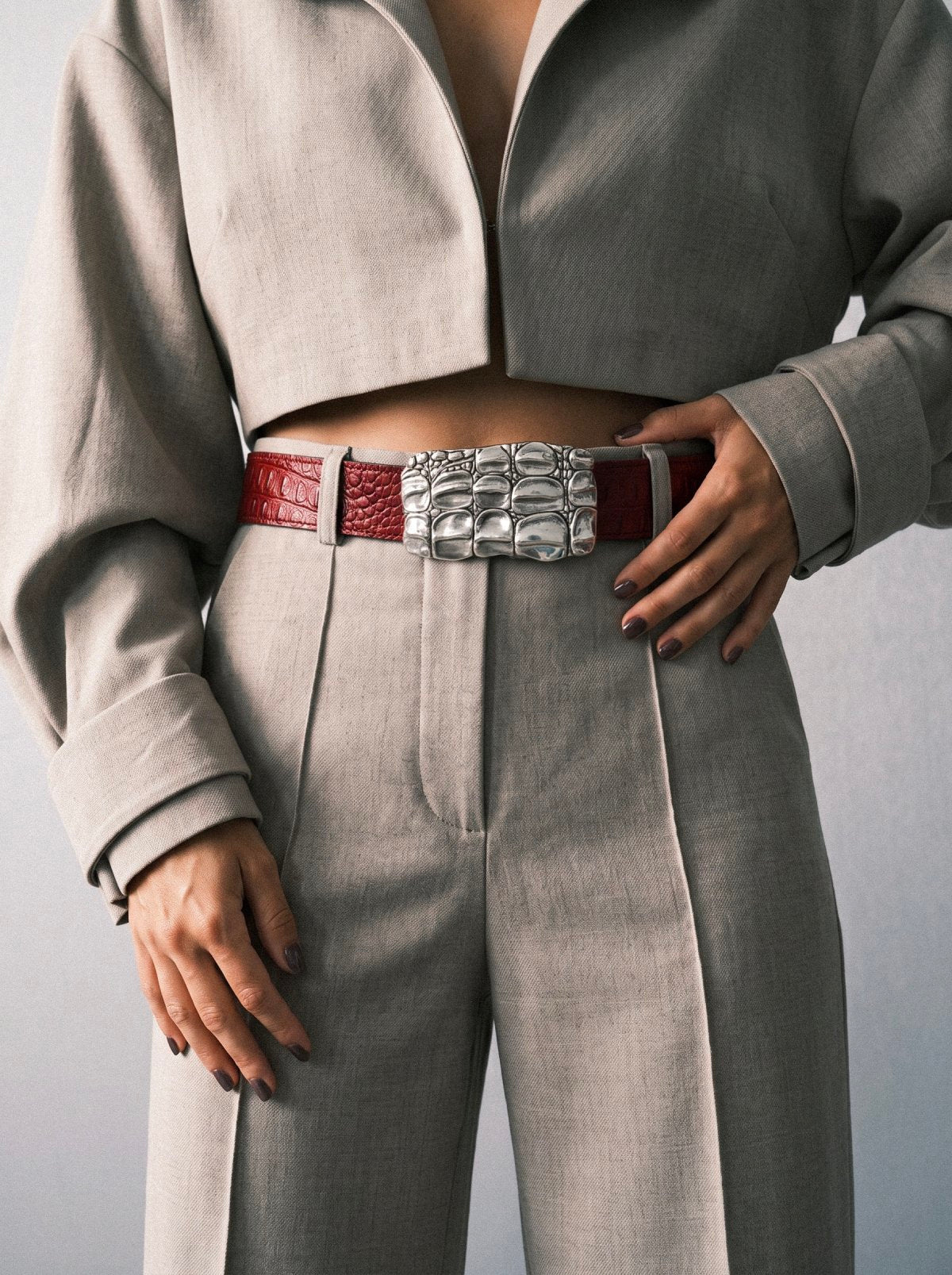 Belt KAIMAN Red Crocodile-Embossed Leather
