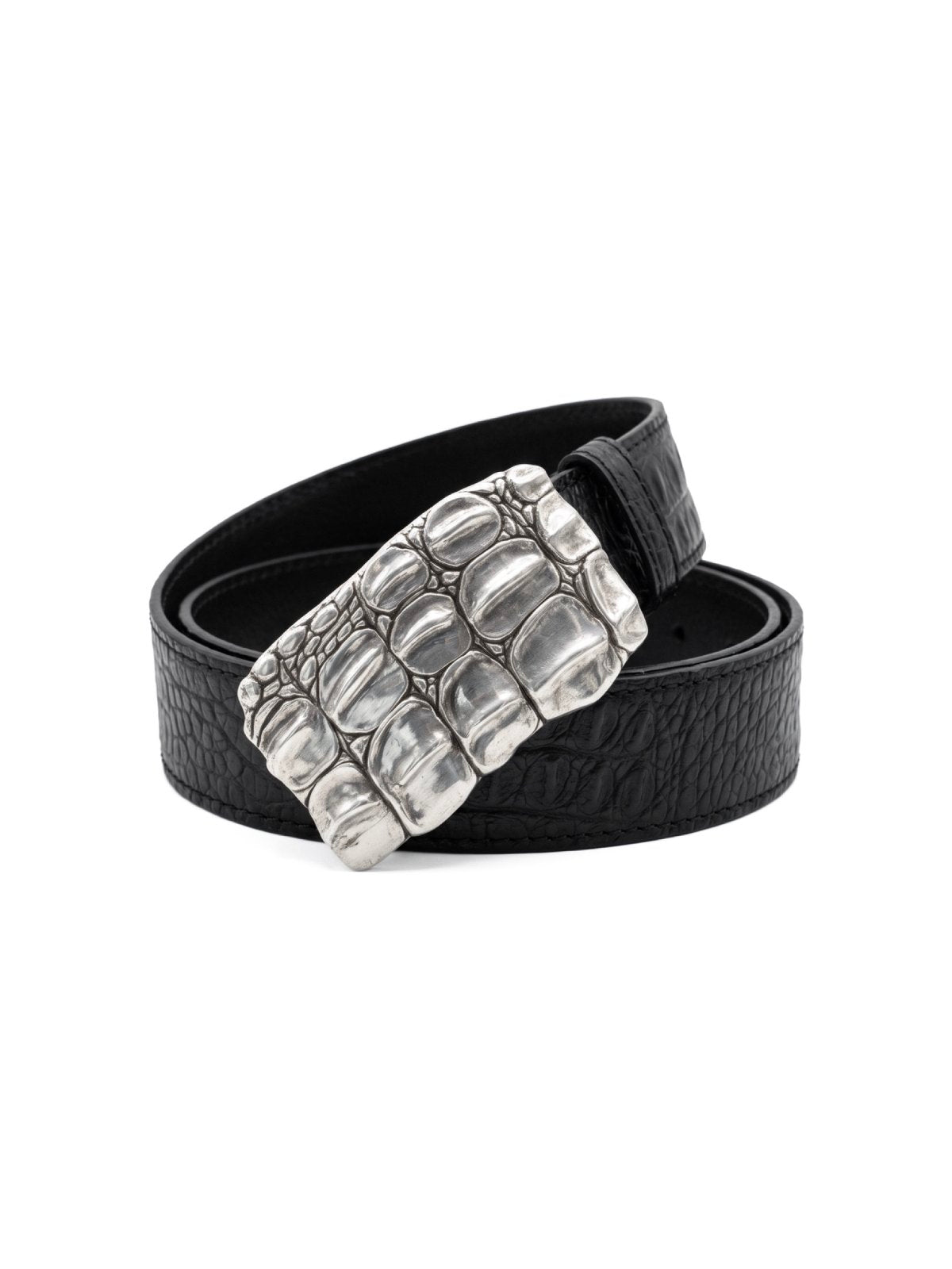 Belt KAIMAN Black Crocodile-Embossed Leather