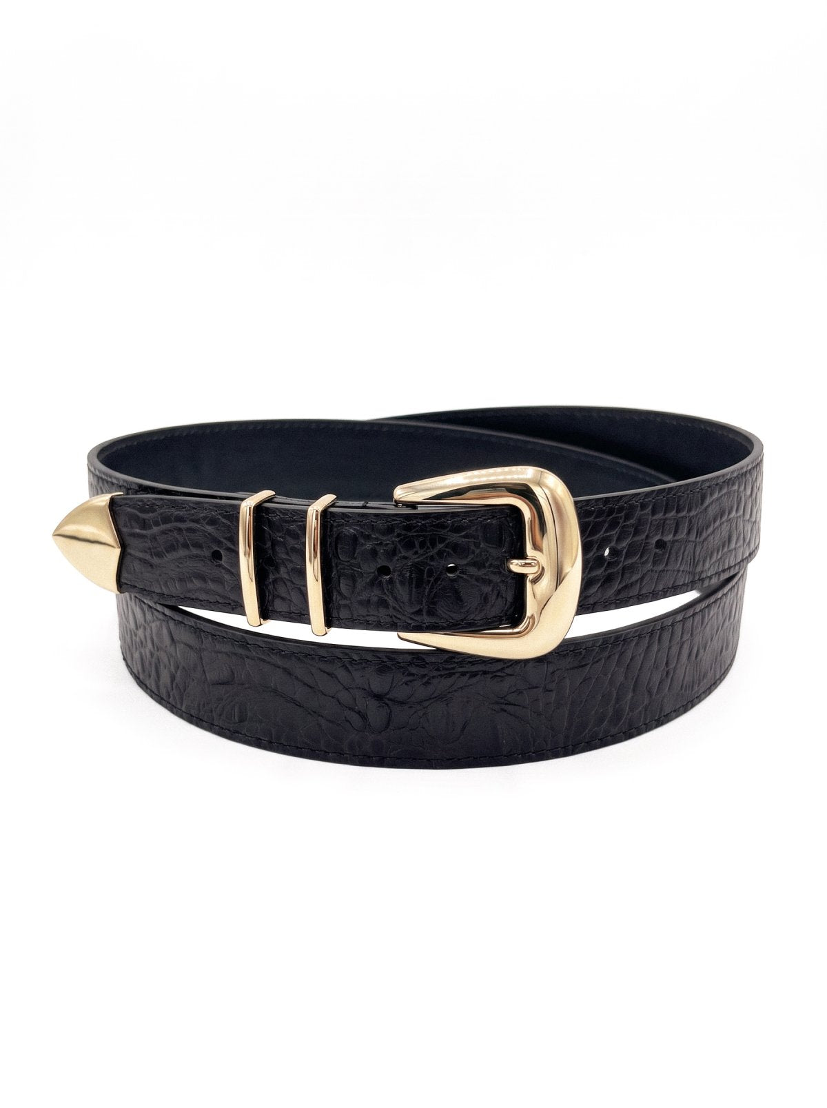 Belt SABLER Black Crocodile-Embossed Leather