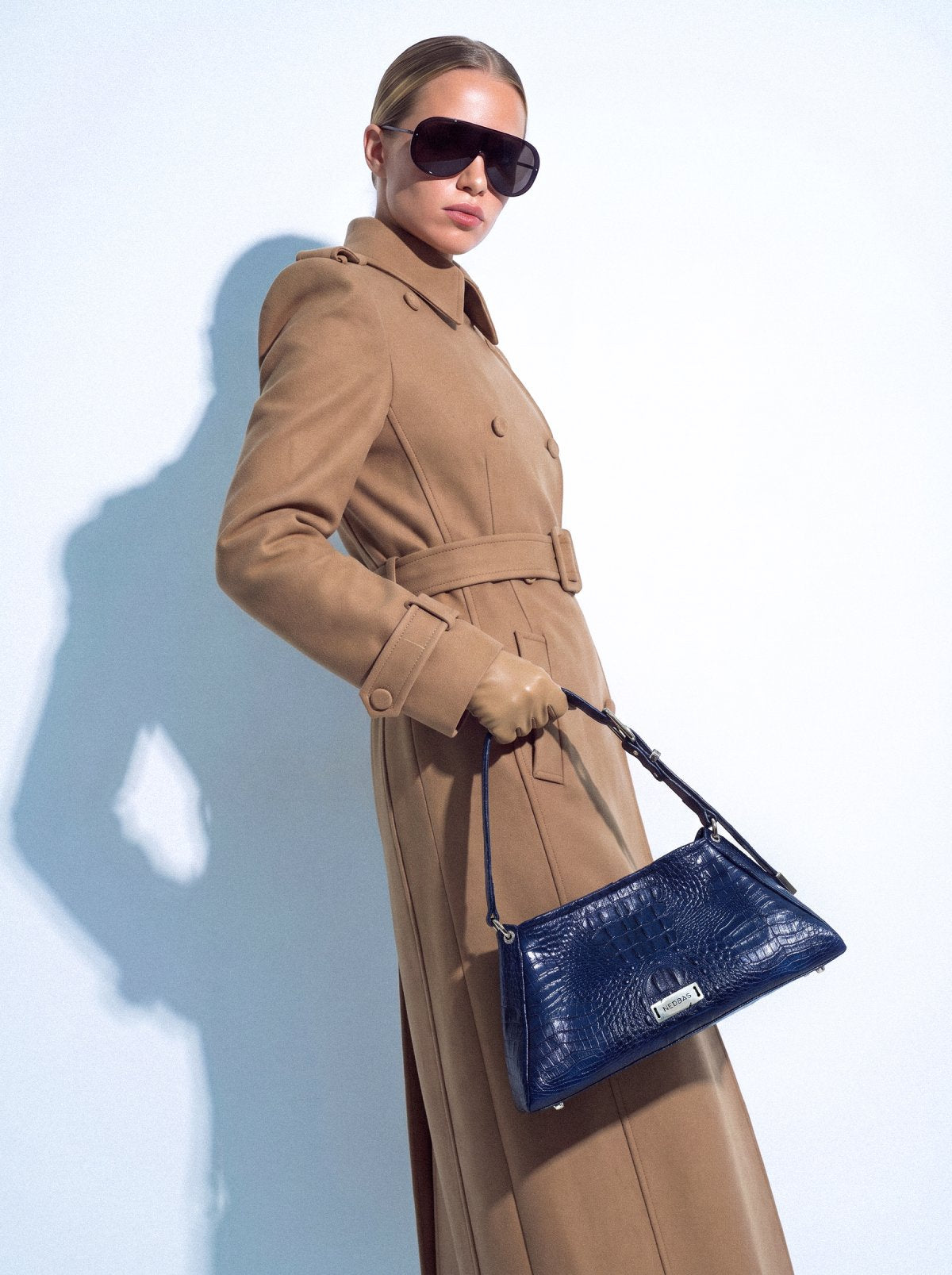 Bag FOLD Blue Crocodile-Embossed Leather