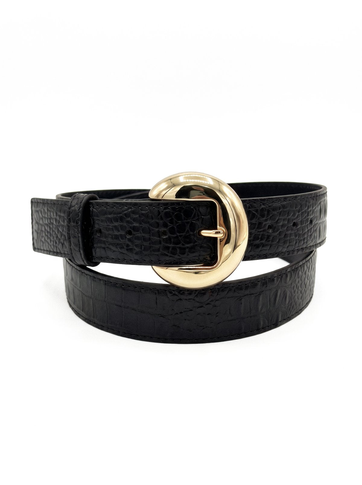Belt CASSIS Black Crocodile-Embossed Leather