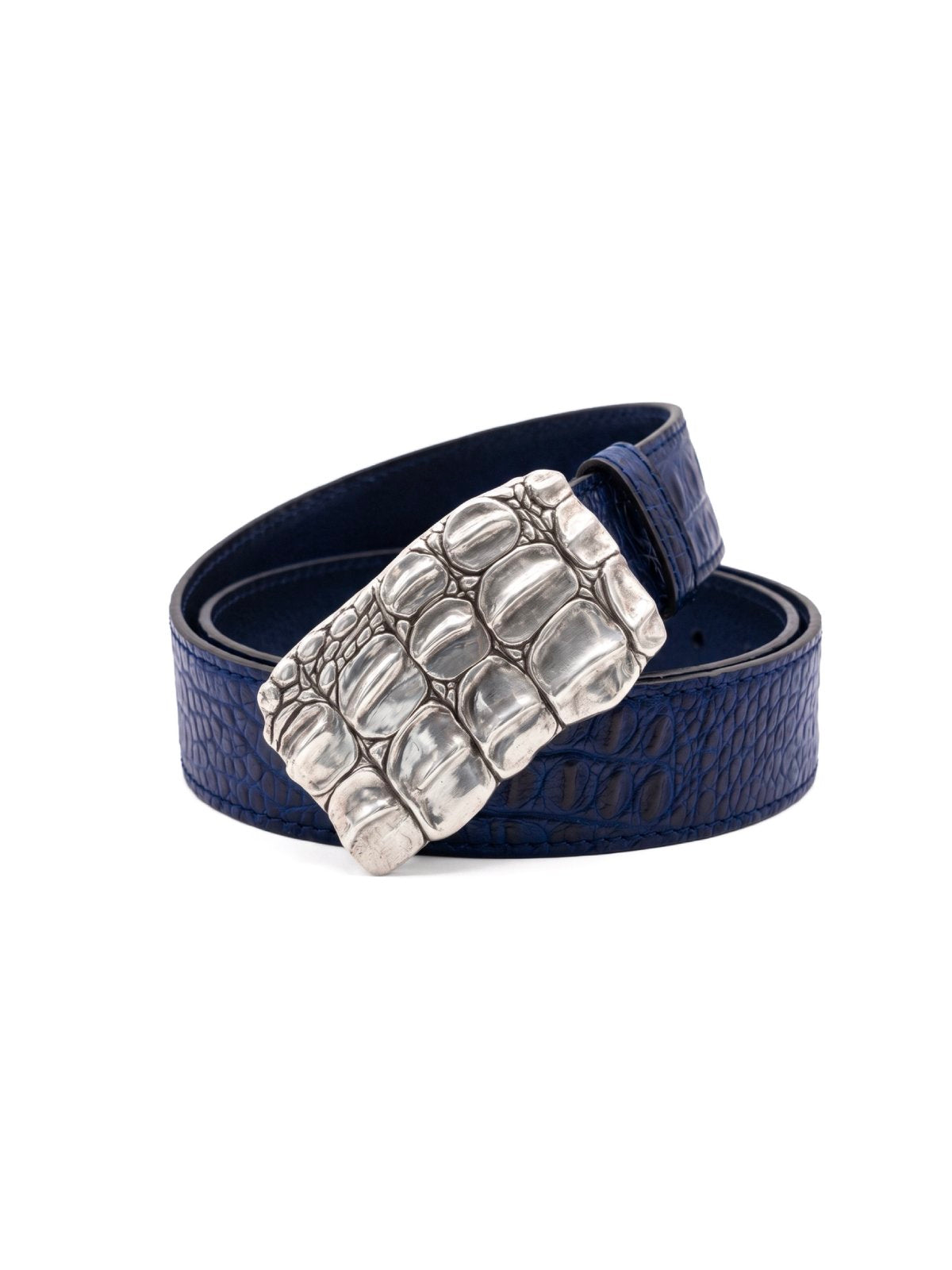 Belt KAIMAN Blue Crocodile-Embossed Leather