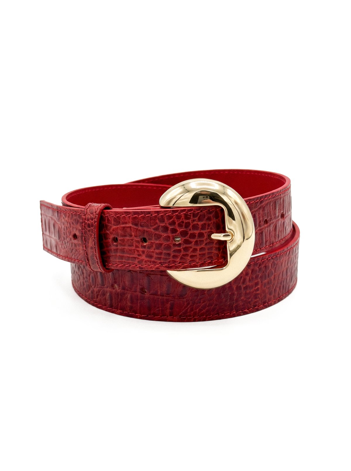 Belt CASSIS Red Crocodile-Embossed Leather