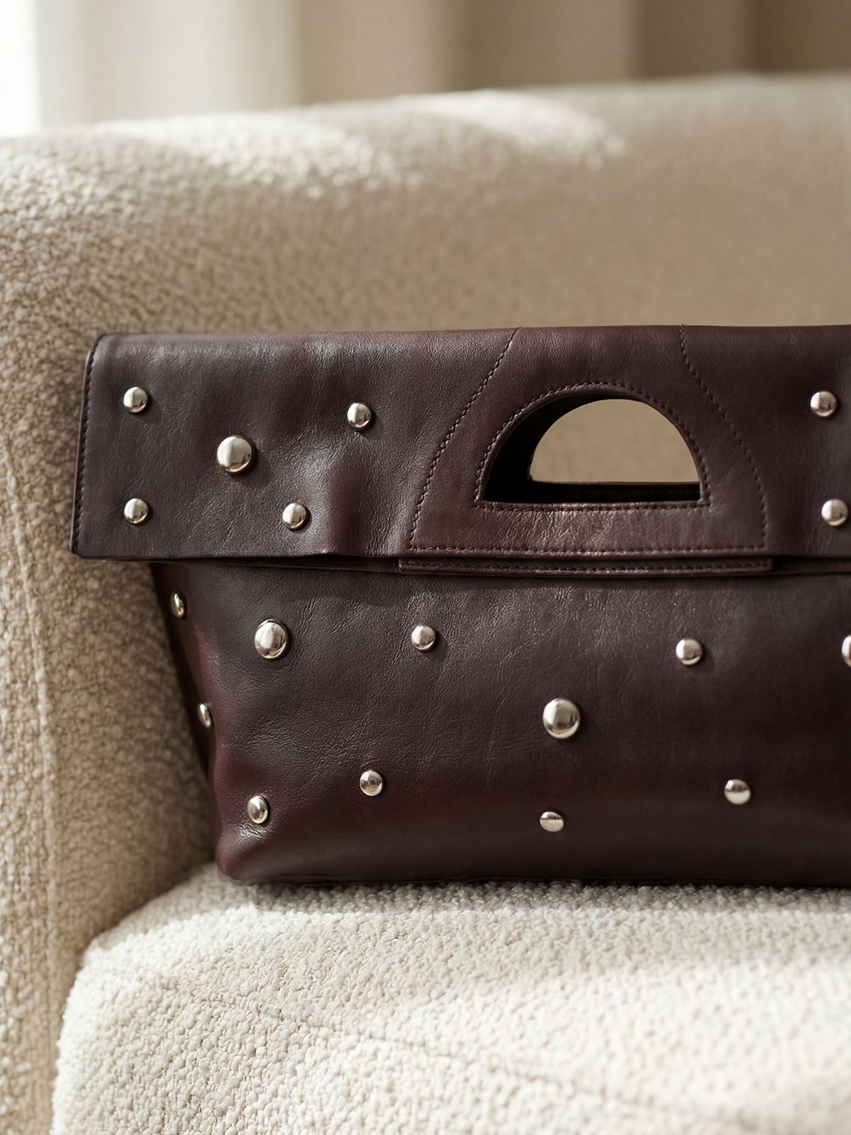 Bag Rignon Mini with Half-Sphere Metal Studs Chocolate