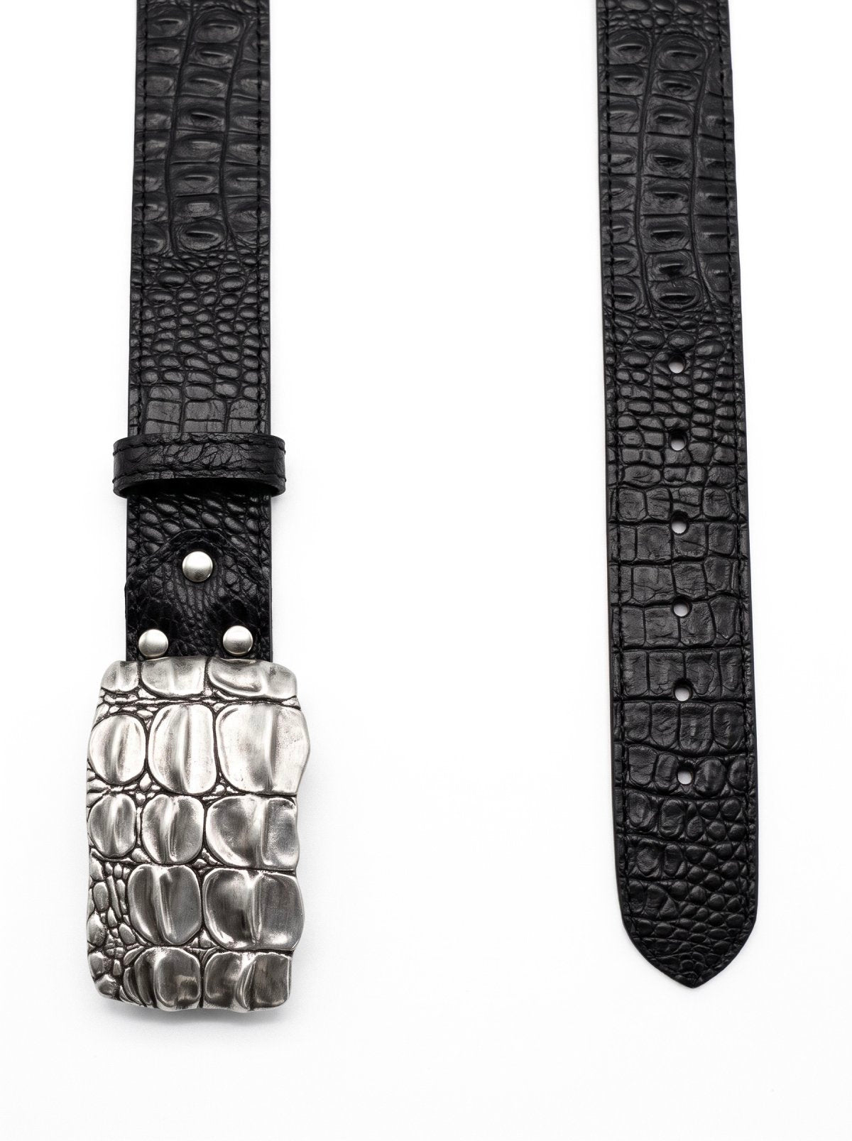 Belt KAIMAN Black Crocodile-Embossed Leather