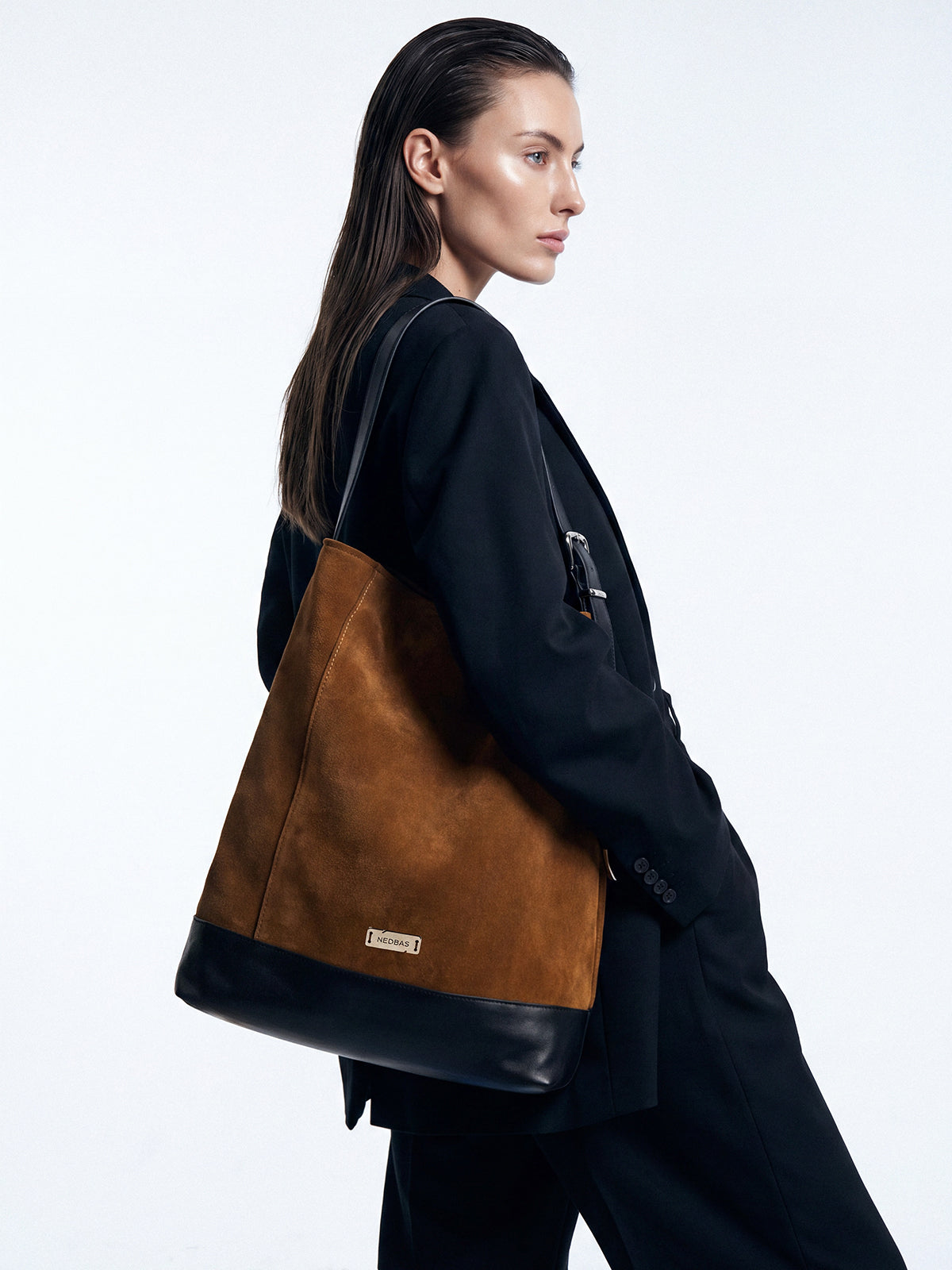 Bag AVIANA Caramel Suede with Black Natural Leather