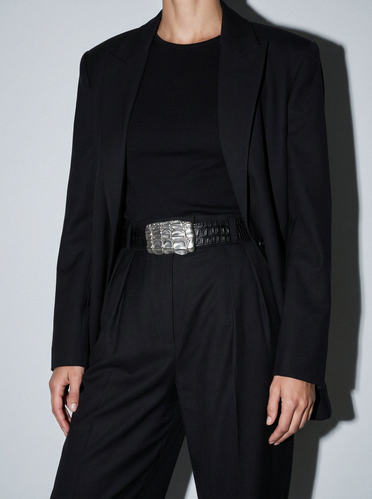 Belt KAIMAN Black Crocodile-Embossed Leather