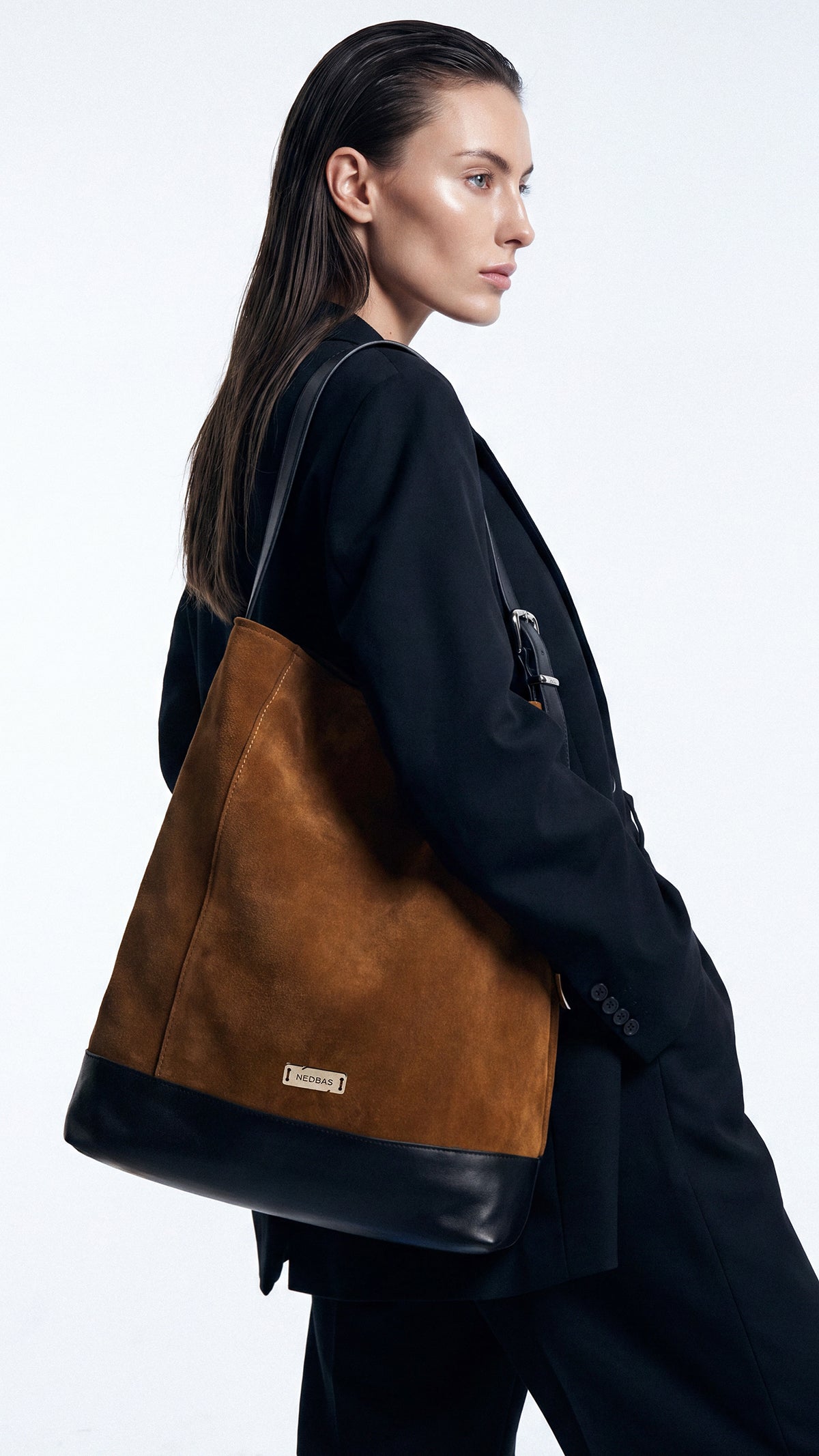 Bag AVIANA Caramel Suede with Black Natural Leather
