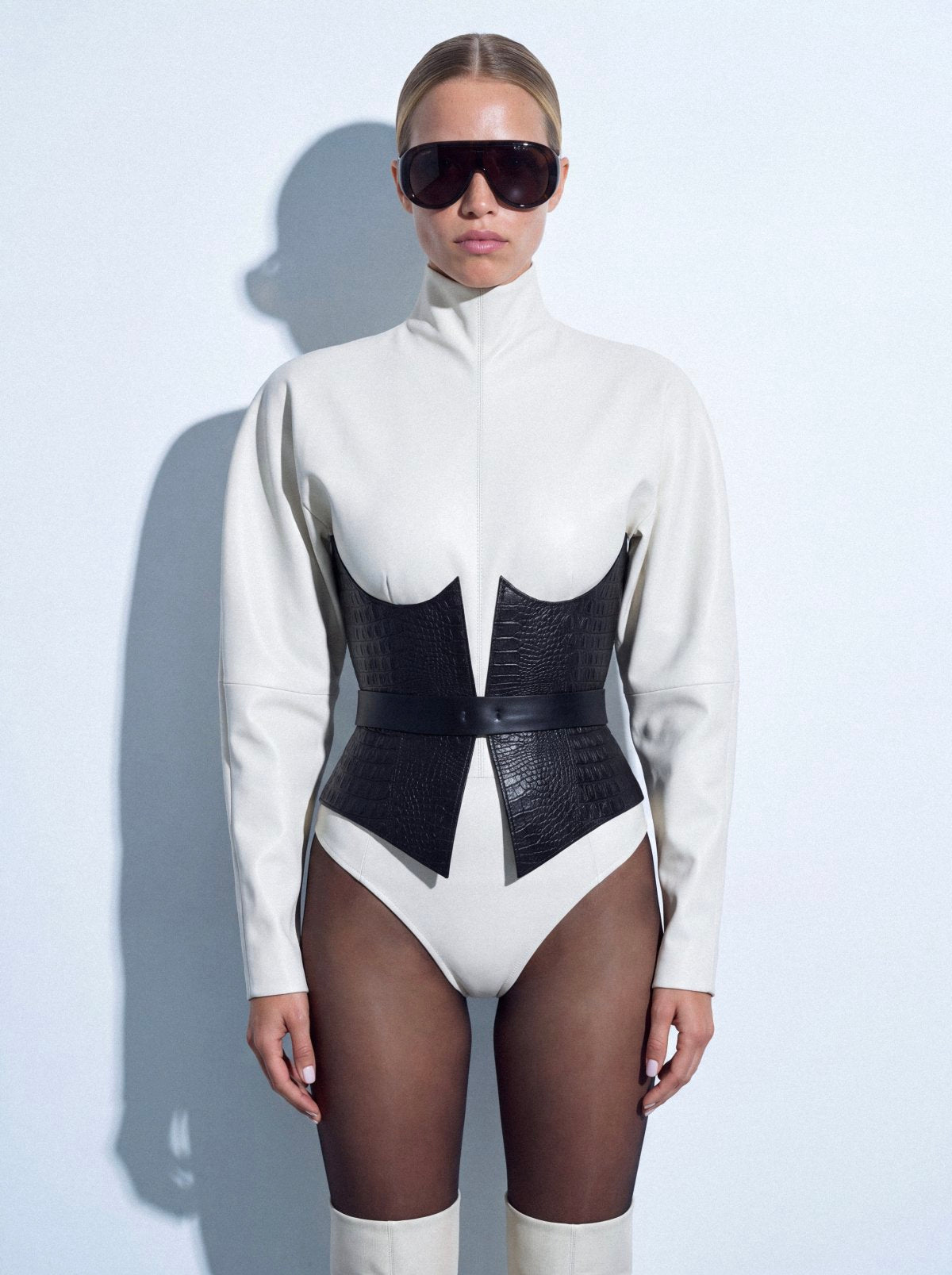 Corset NARCIS Black Crocodile-Embossed Leather
