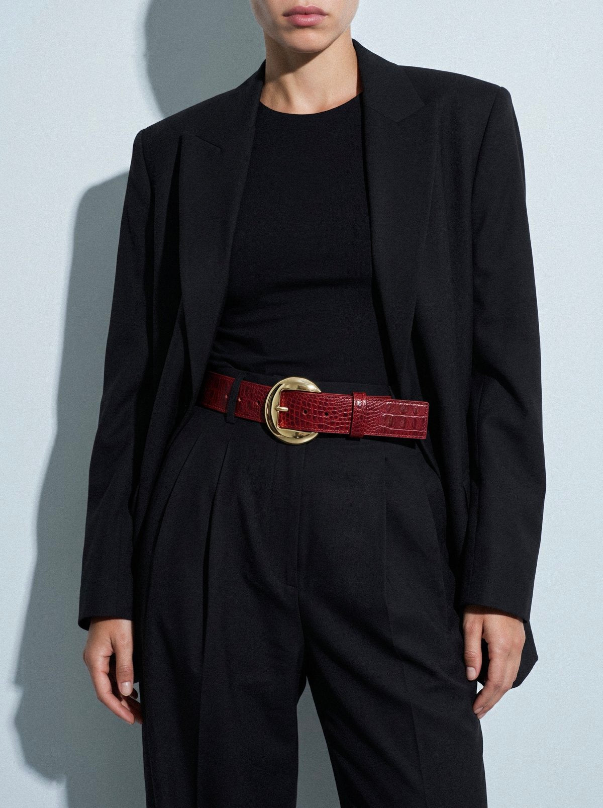 Belt CASSIS Red Crocodile-Embossed Leather