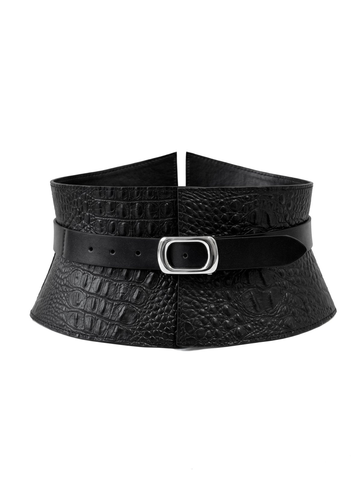 Basque SORENZA Black Crocodile-Embossed Leather