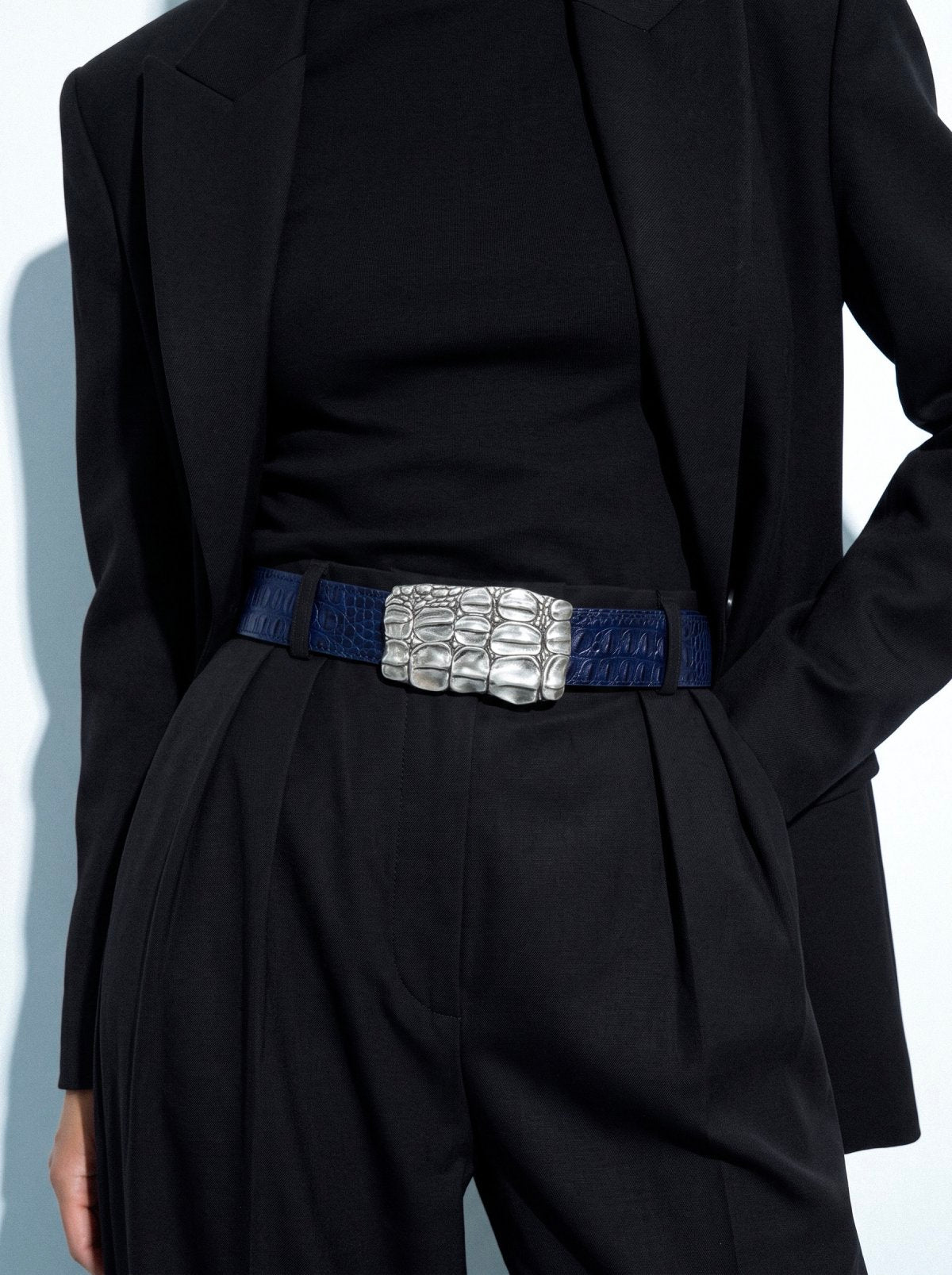 Belt KAIMAN Blue Crocodile-Embossed Leather
