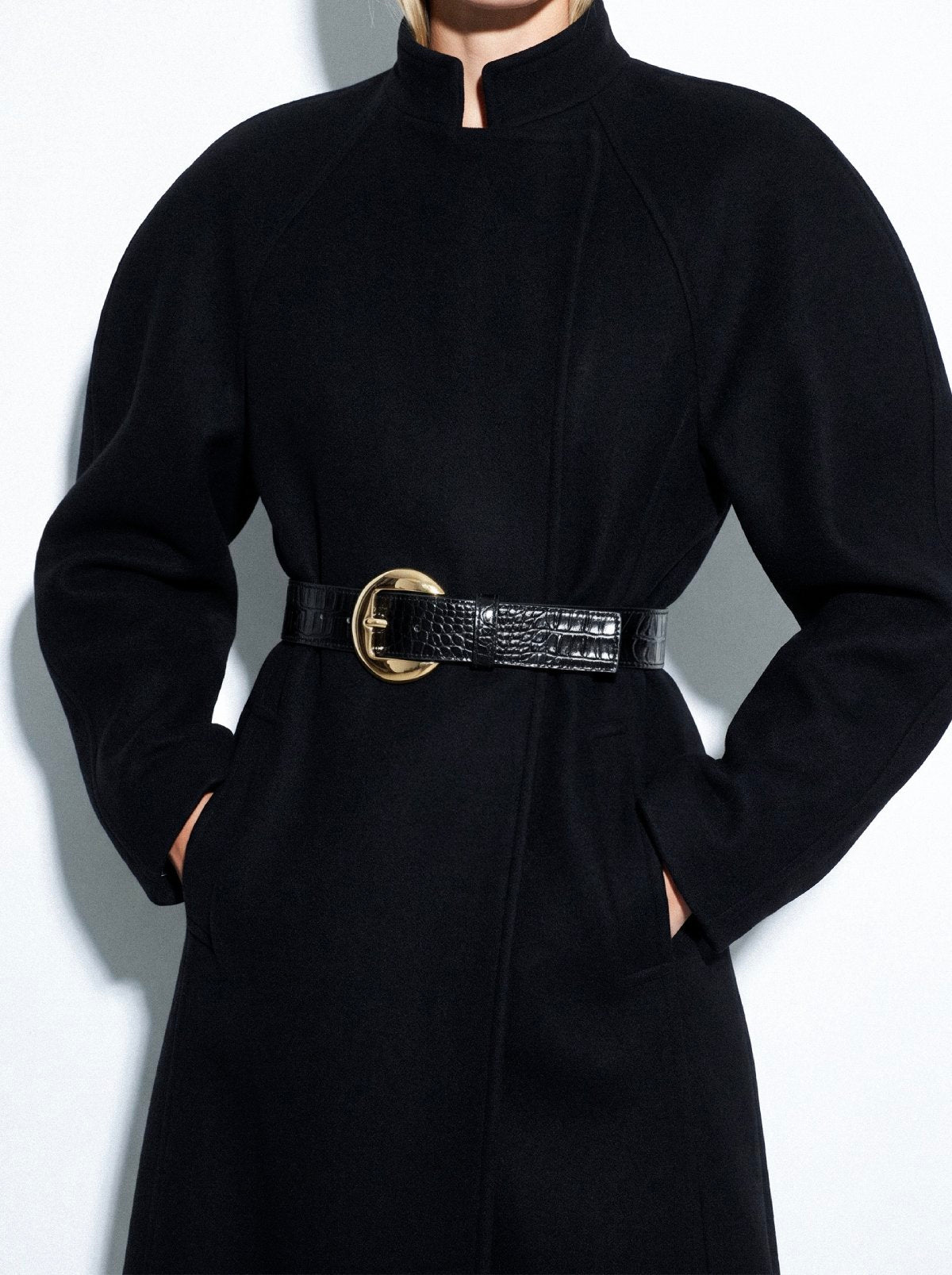Belt CASSIS Black Crocodile-Embossed Leather