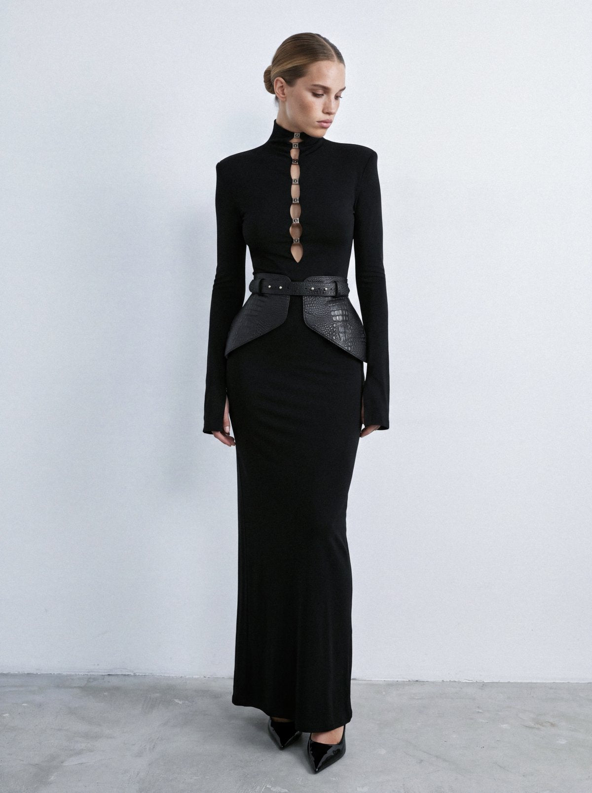 Basque CARLA Black Crocodile-Embossed Leather